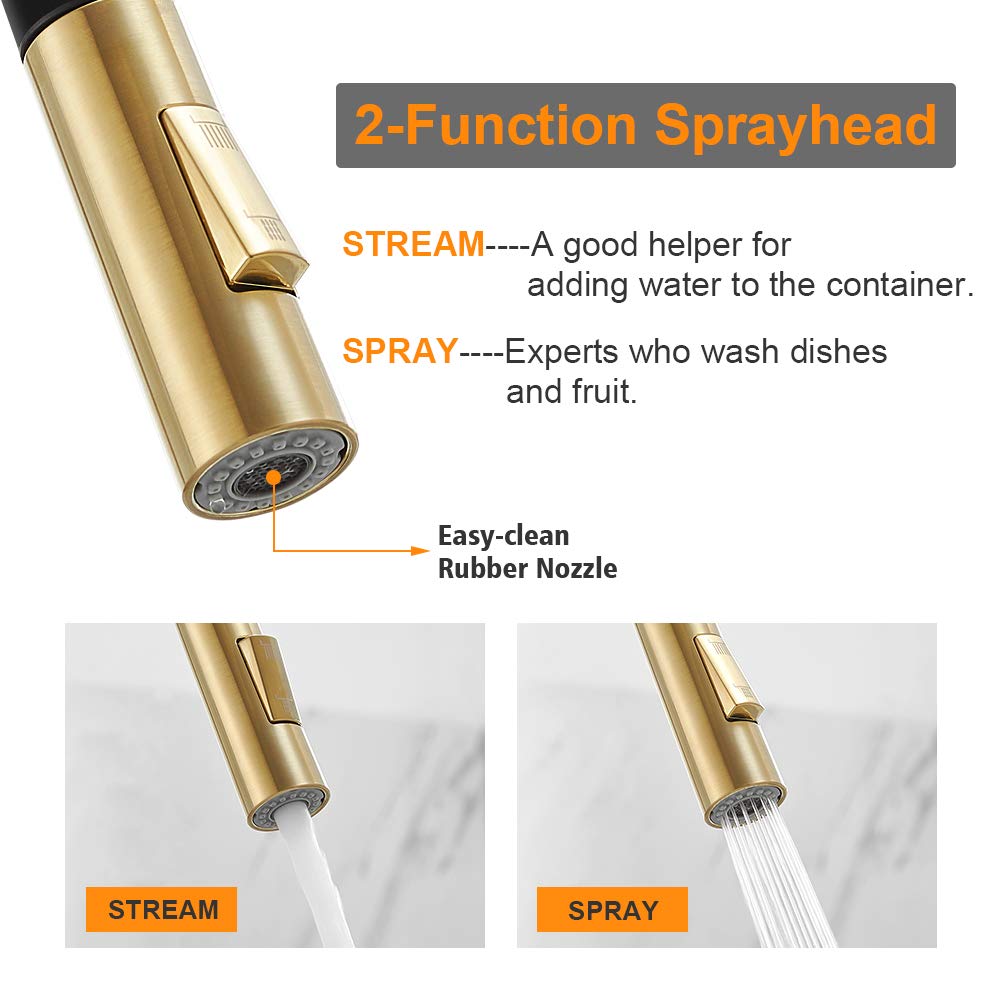 Hoimpro High-Arc Single Handle Kitchen Sink Faucet With Pull Out Sprayer, Modern Rv Kitchen Faucet With Pull Down Sprayer, Touch Water Faucet, Brass/Matte Black & Gold(1 Or 3 Hole)
