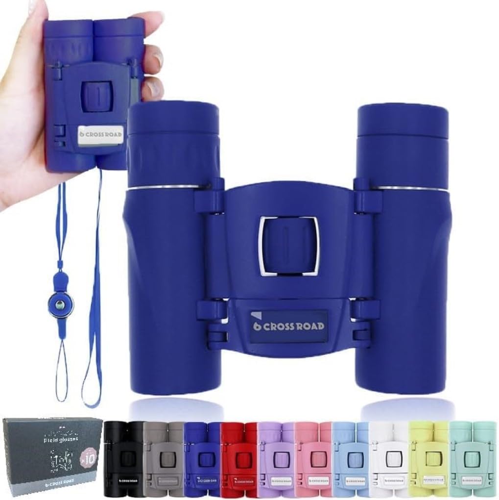 Crossroad 10X Binoculars For Adults And Children, Mini Pocket Binoculars, Waterproof Compact Binoculars For Bird Watching, Hunting, Concerts, Theater, Opera, Travel, Japan Quality (Blue)