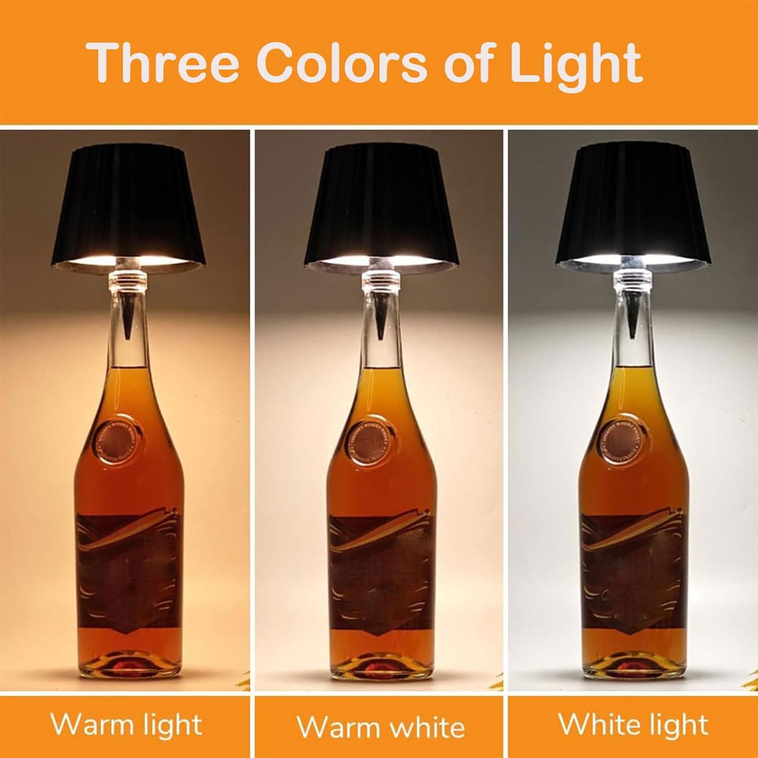 Genyerl Wireless Bottle Lamp, 3 Color Stepless Dimming Wireless Bottle Lamp,Cute Embed Touch Control Portable Rechargeable Desk Lamp For Living/Bedroom/Restaurant/Bar(Silvery)