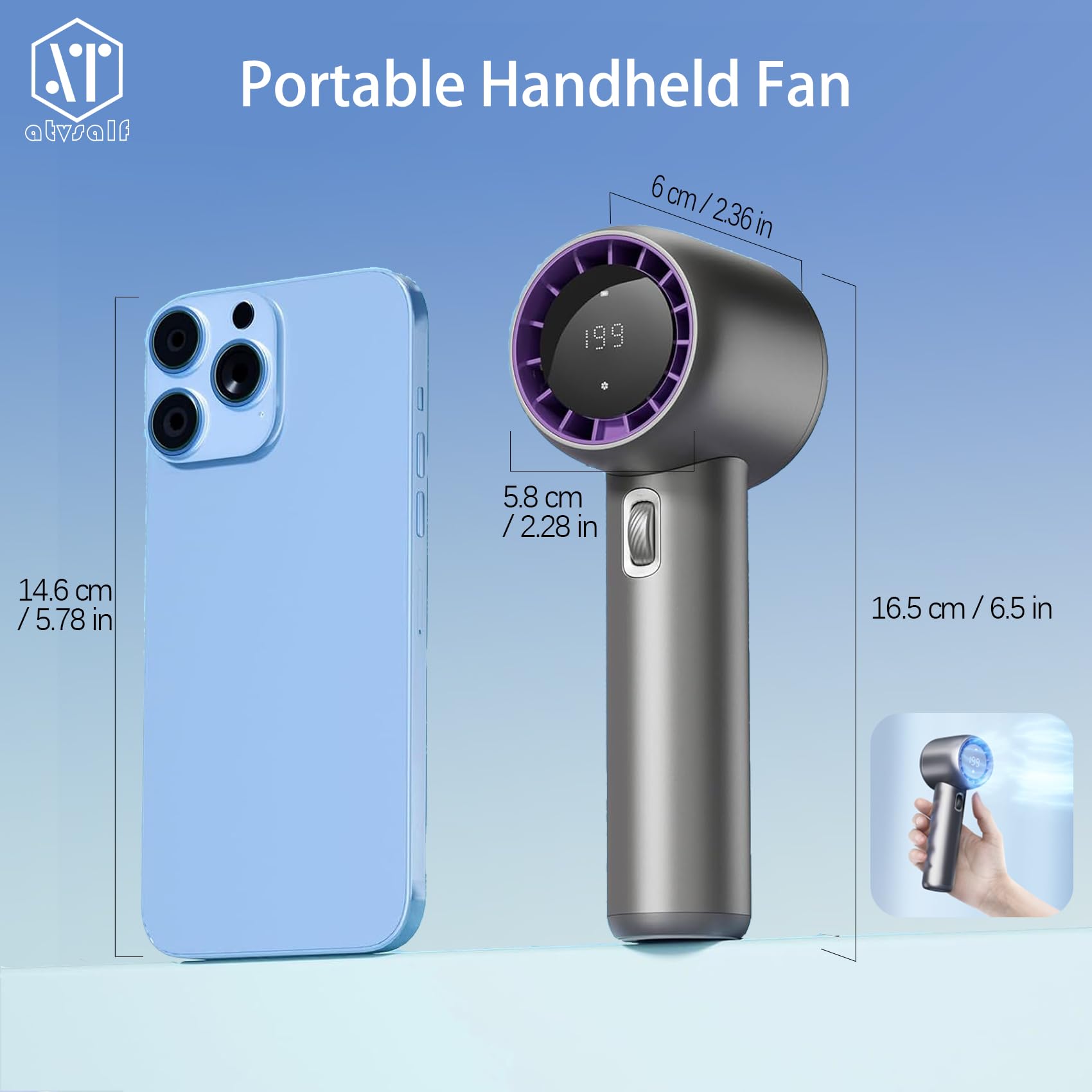 Personal Fan,Turbo Fan, Quickly Cooling Down, 199 Speeds Adjustable Usb-C Rechargeable Fan Battery