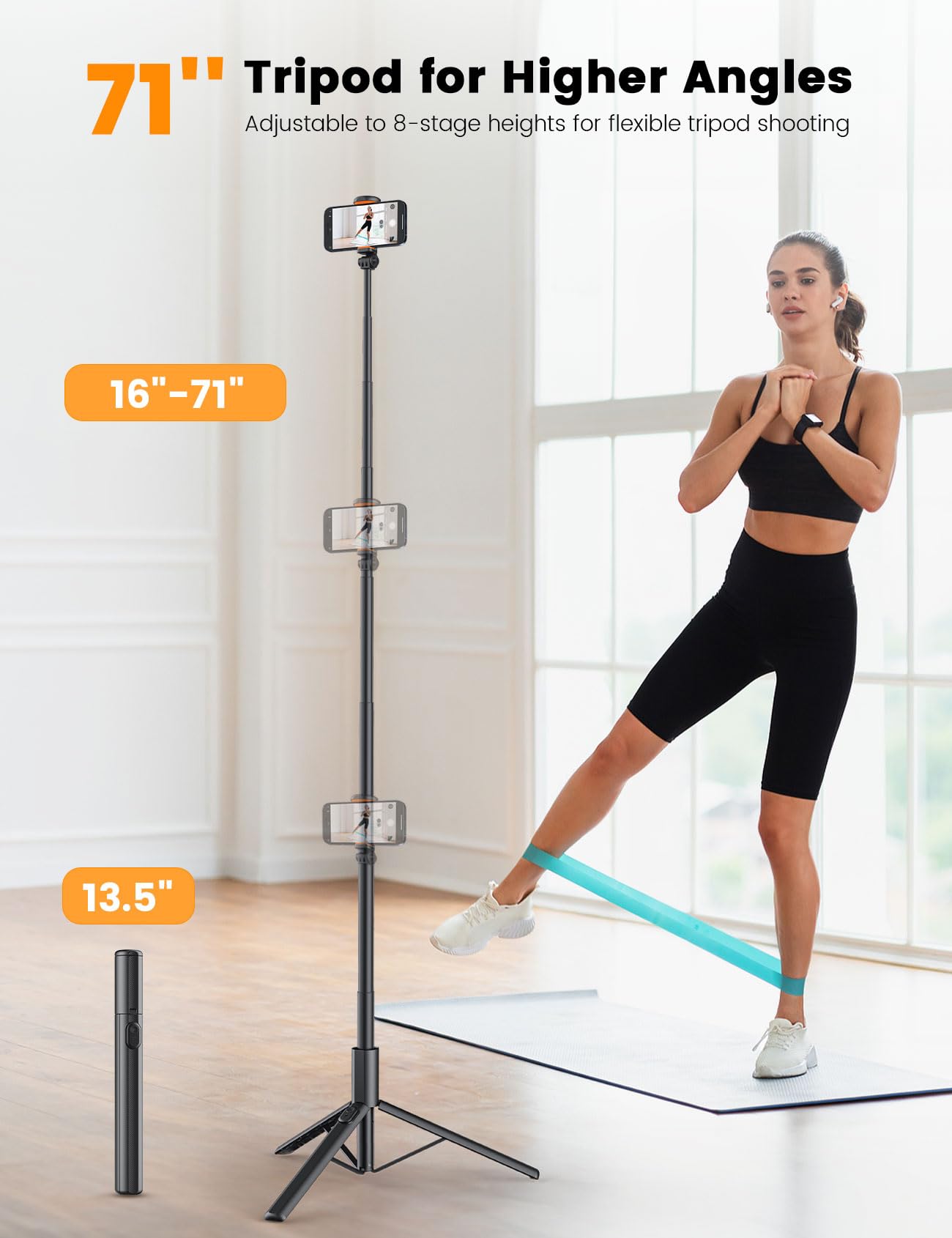 Anxre 71" Phone Tripod, Nt79 Extendable Selfie Stick For Cell Phone＆Camera, Tripod Stand With Remote For Video Recording, Phone Holder Tripod Compatible With Iphone Android, Camera