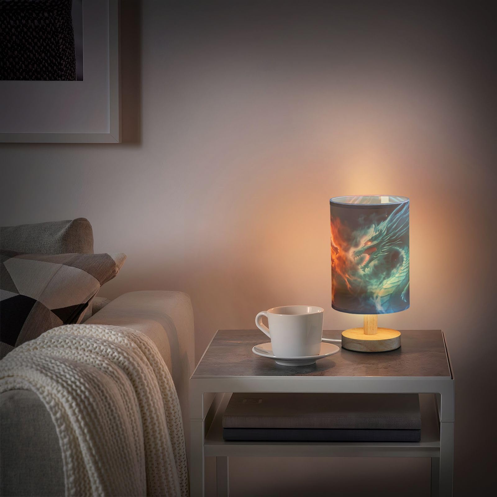 Kjizmo Fire Dragon And Ice Dragon Bedside Table Lamp With Usb Charging Ports Nightstand Lamp For Livingroom Bedroom Office Reading Working