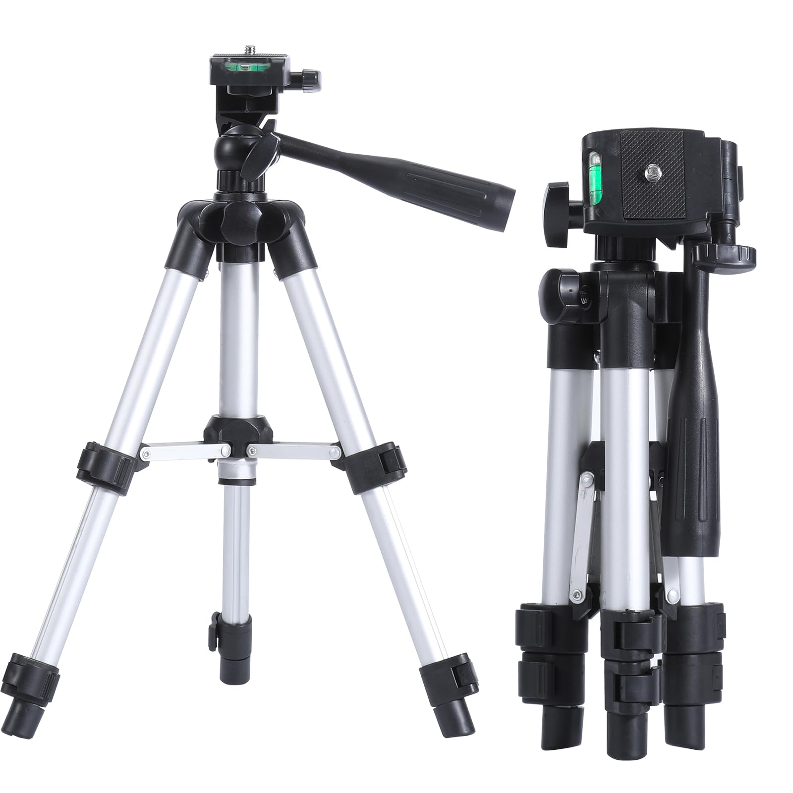 Mutoop 19.7" Lightweight Aluminum Tripod For Laser Level & Camera – Adjustable Mini Tripod With 3-Way Pan Head, Bubble Level, Quick Release Plate & Carry Bag - 1/4"-20 Mount, 9Lb Capacity