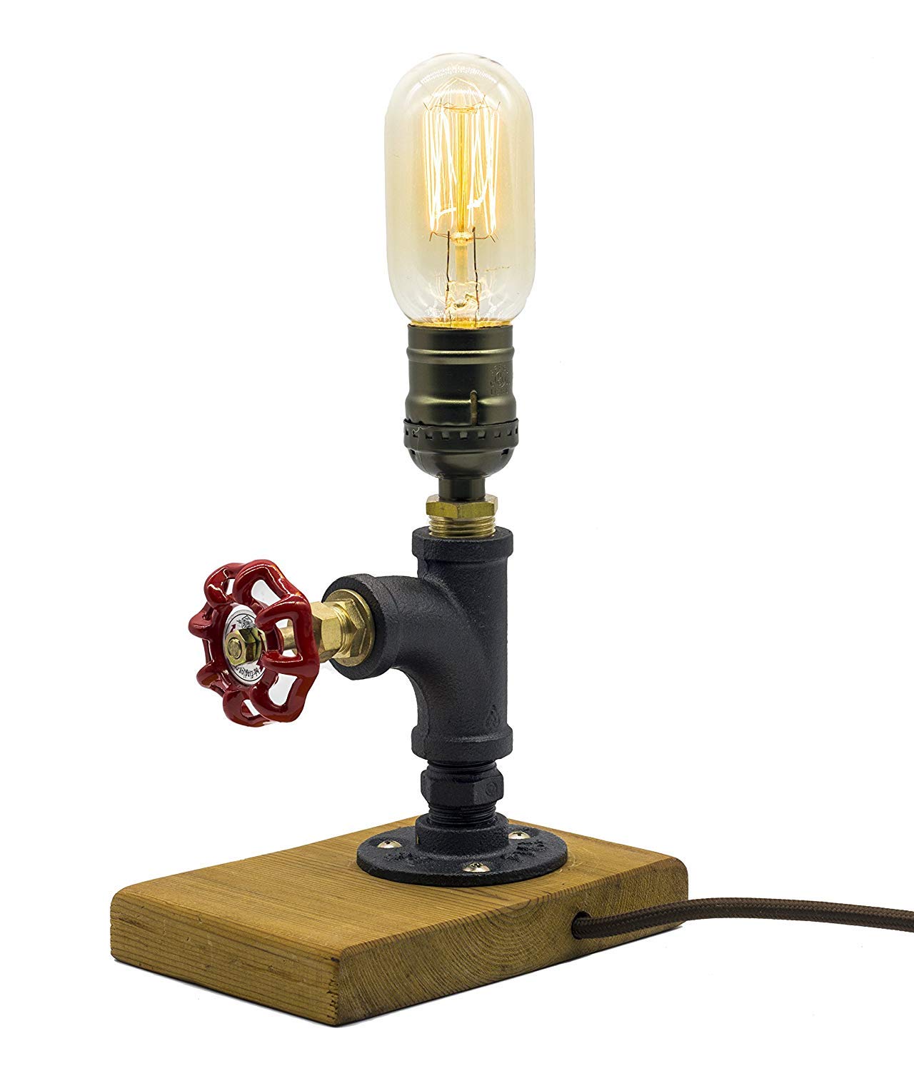 Y-Nut Steam Punk Lamp With Dimmer, Dimmable Loft Style Industrial Vintage Antique Style Light, Wood Base With Iron Piping Desk Lamp, The Professor Retro Desk Lamp Ll-013