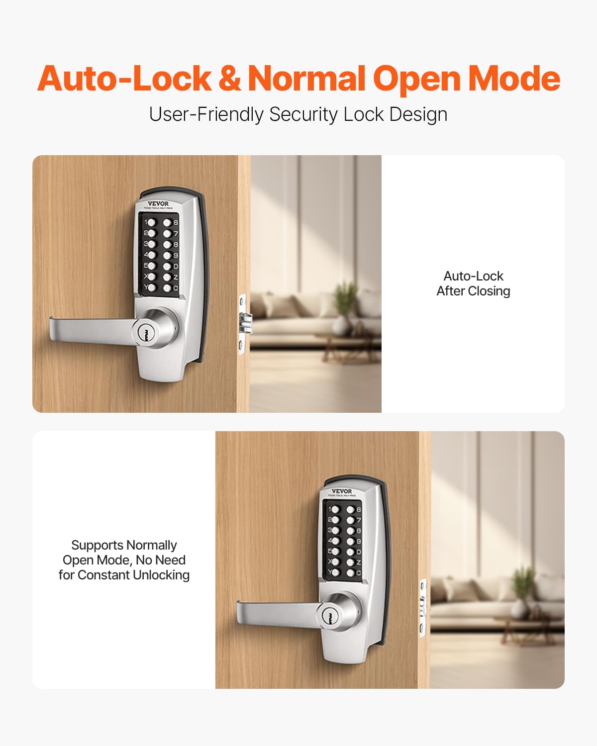 Vevor Mechanical Keyless Entry Door Lock, 14 Key Mechanical Door Lock With Keys, Mechanical Keypad Door Lock With Handle, Stainless Steel Waterproof Keyless Gate Lock, For Home Office Outdoor Garage