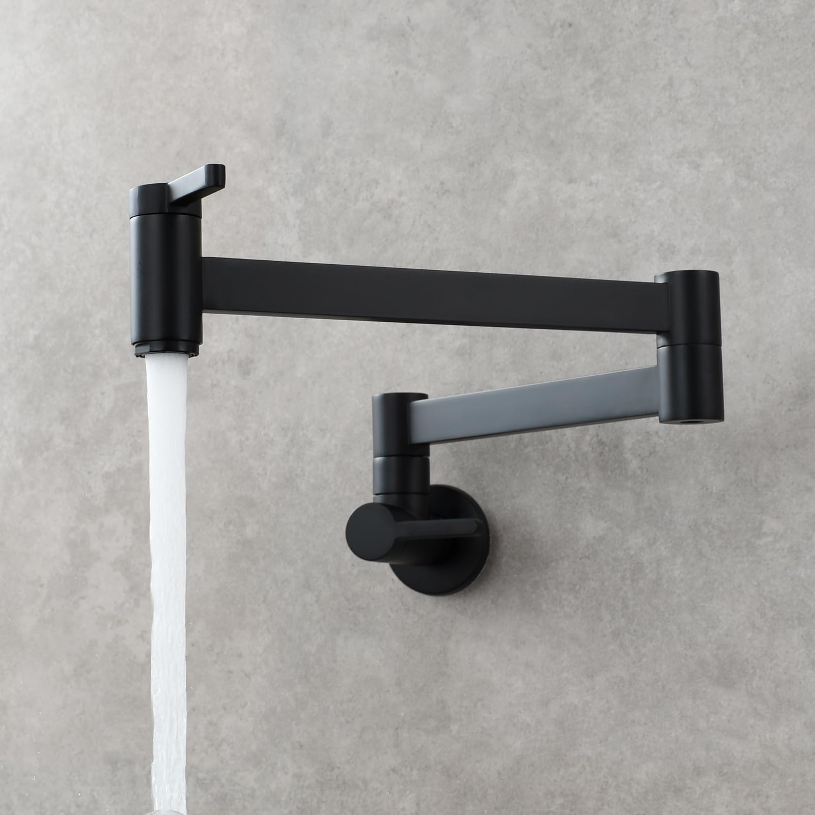 Tecmolog Kitchen Pot Filler Faucet Wall Mount Brass Folding Stretchable 2 Handles Kitchen Faucet Black, Ct172B