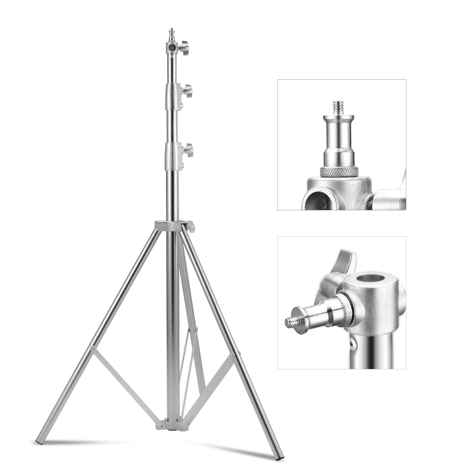 Supon Stainless Steel Light Stand 110" /2.8M, Spring Cushioned Heavy Duty Tripod Stand With 1/4-Inch To 3/8-Inch Universal Adapter For Studio Monolight Softbox Reflector Photography Portrait Video