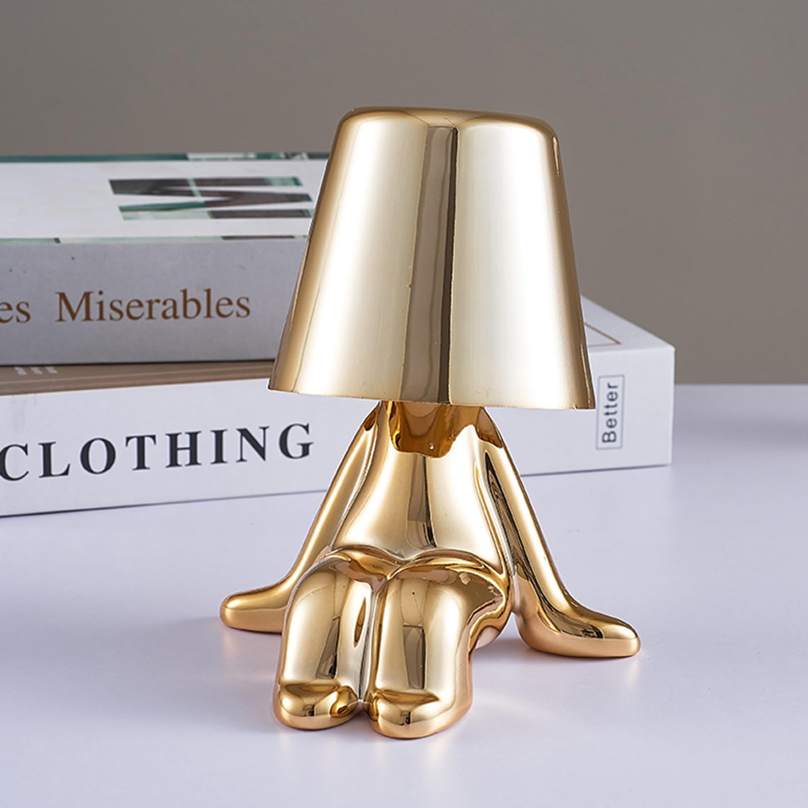 Ledholyt Bedside Touch Control Table Lamp, Thinker Man Statue Led Usb Rechargeable, 3-Speed Dimmer, Home Living Room Office Decorative Lamp. Gold 4 (Dcrm-4)