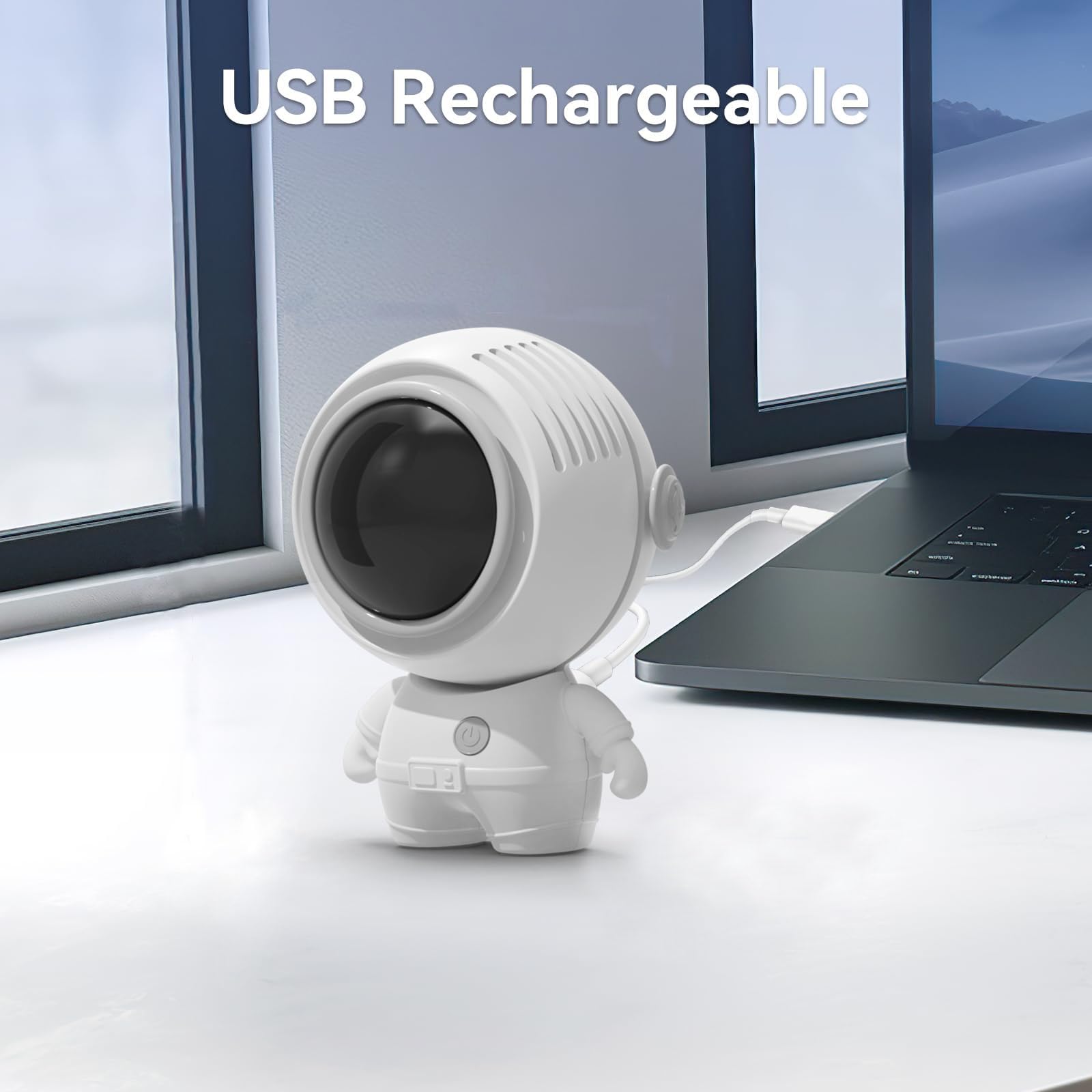 Portable Neck Fan, Powerful Handheld Fan, 3 Speeds Usb Rechargeable, Cute Astronaut Design,Mini Cool