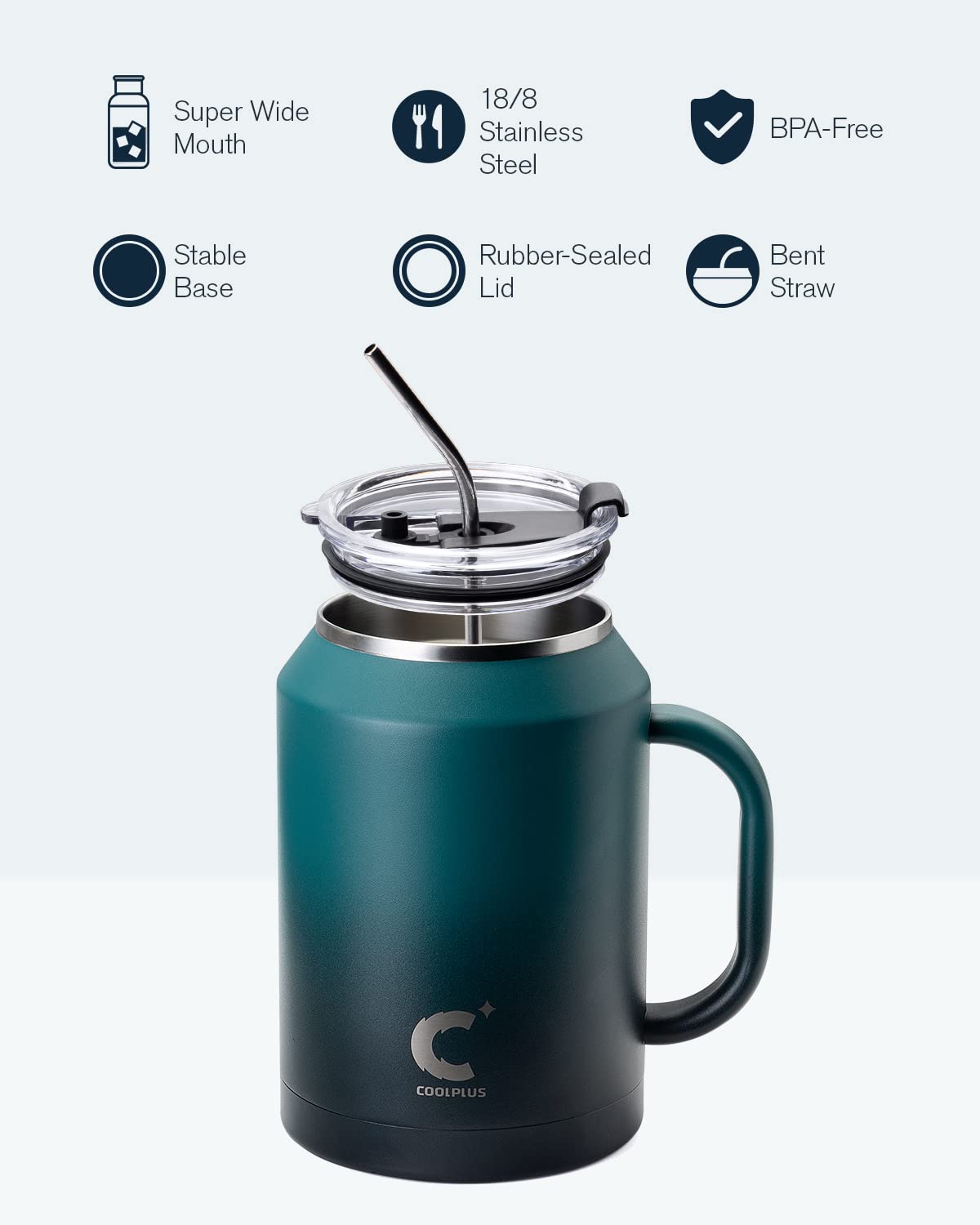 Coolplus 50 Oz Mug Tumbler With Handle And Straw, Large Stainless Steel Travel Insulated Water Cup