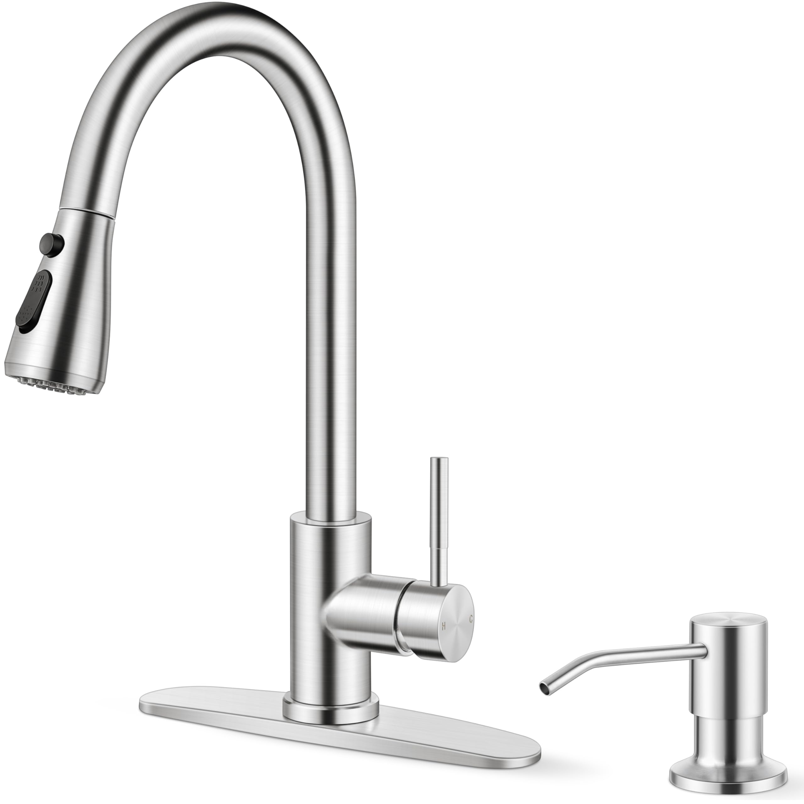 Onader Brushed Nickel Kitchen Faucet With Pull Down Sprayer Stainless Steel Farmhouse Rv Kitchen Sink Faucets With Soap Dispenser