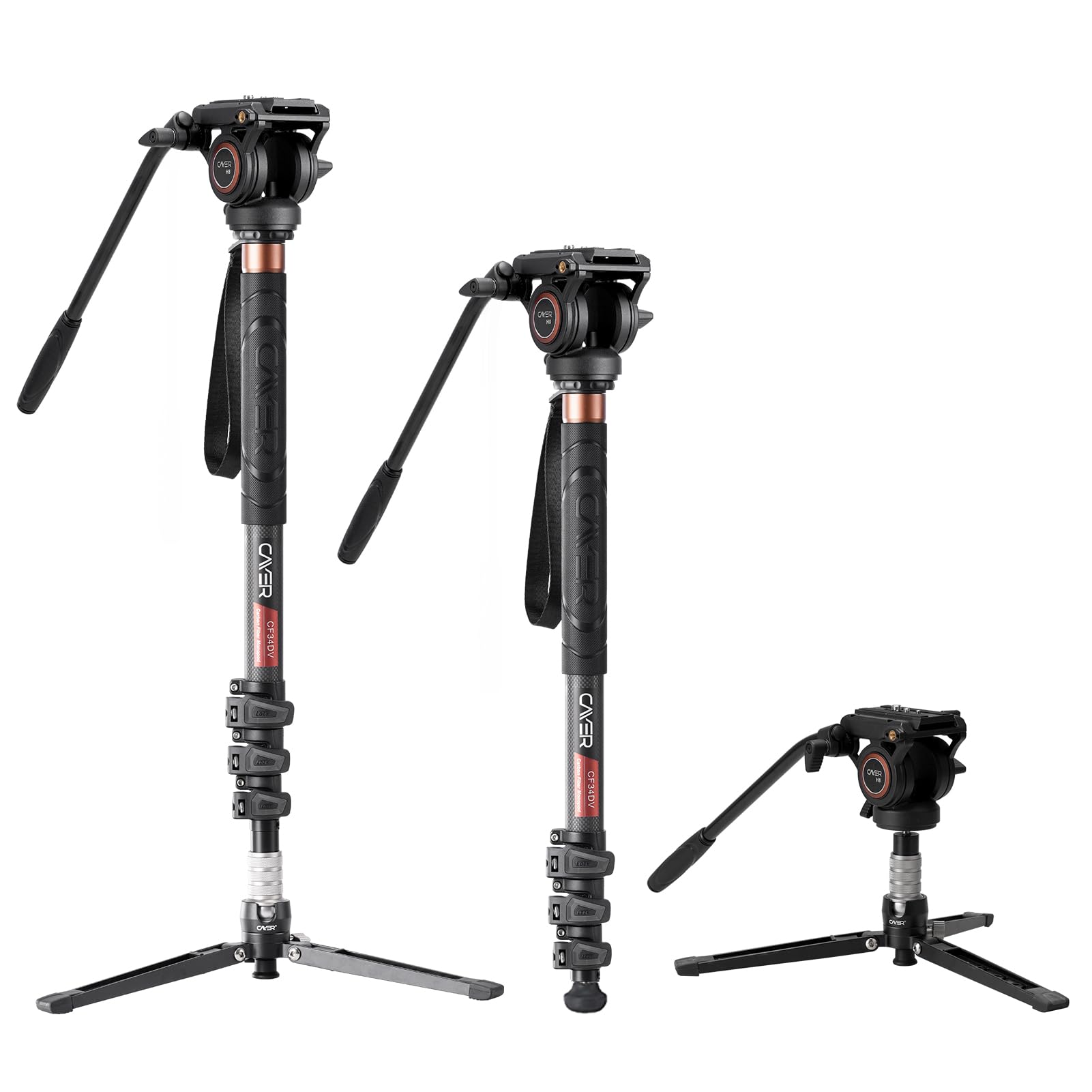 Cayer Cf34 Carbon Fiber Camer Monopod Kit, 72 Inch Professional Telescopic Video Monopods With Video Fluid Head And Folding Support Base For Dslr Video Cameras Camcorders, Plus 1 Extra Sliding Plate