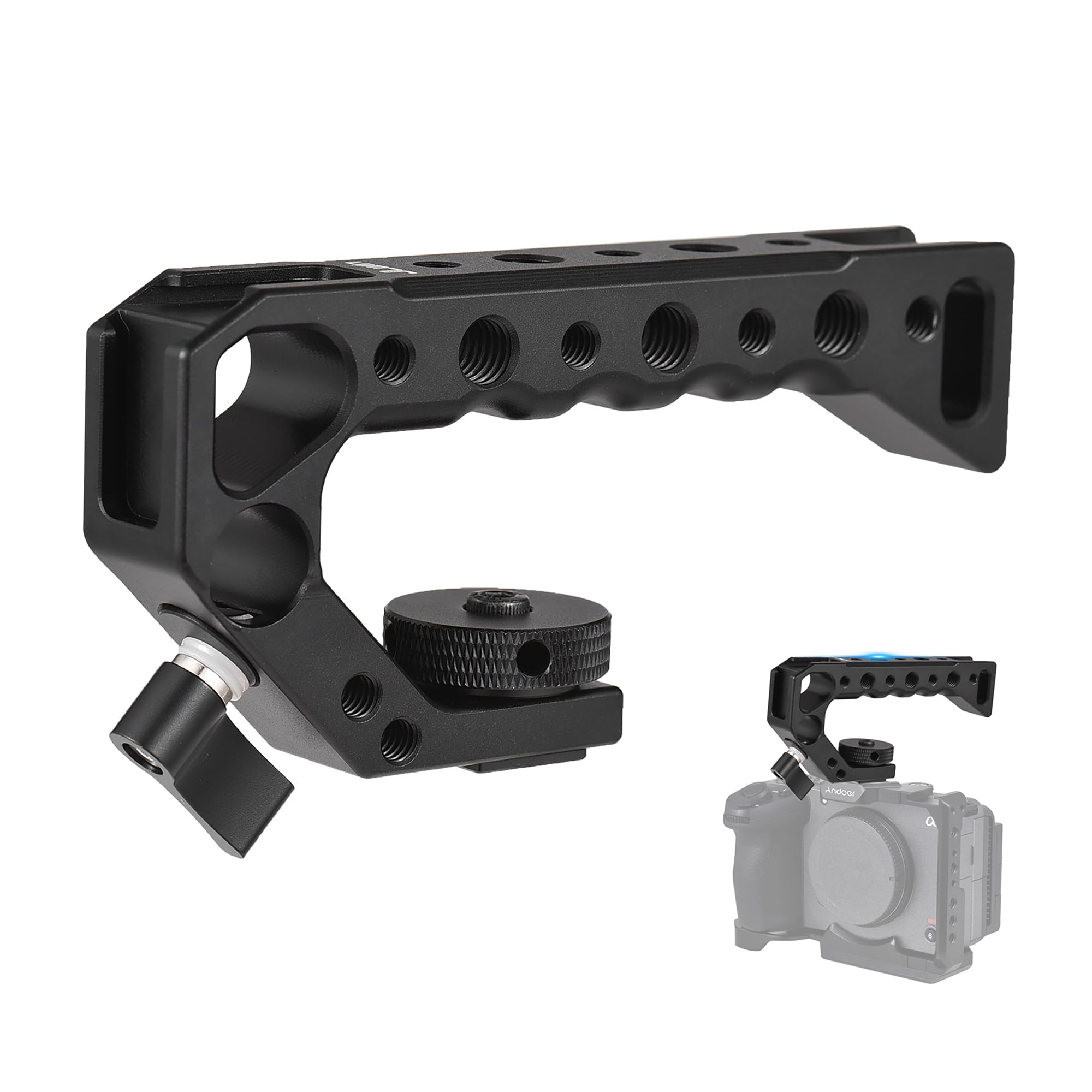 Sunydog Universal Top Handle Camera Top Handgrip With 4 Cold Shoe Mounts Arri Positiong Hole 1/4In And 3/8In Threaded Holes Compatible With Camera Cage Sports Camera For Vlogging Live Streaming