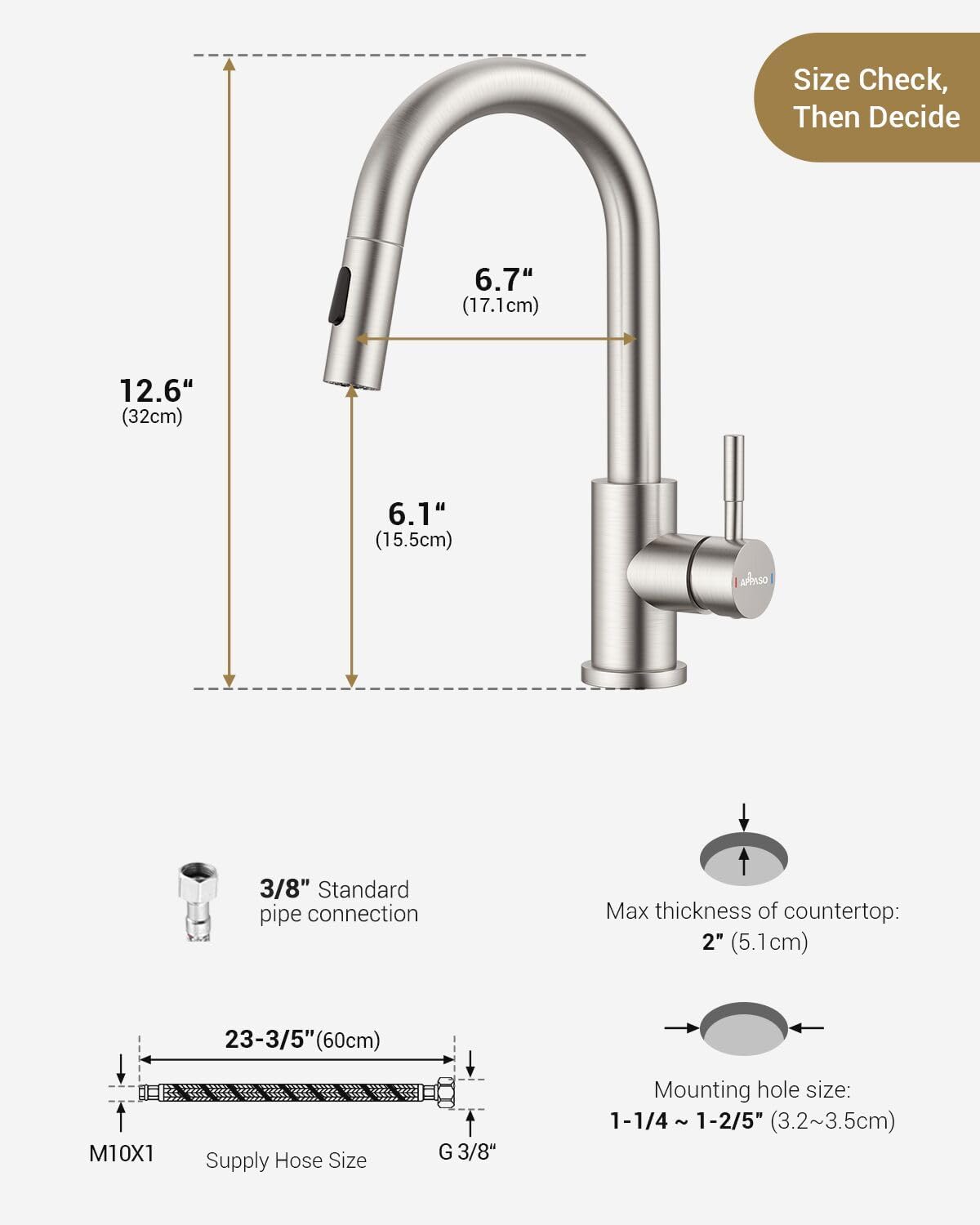 Appaso Bar Sink Faucet, Stainless Steel Kitchen Faucets With Pull Down Sprayer, Modern Single Handle High Arch, Utility Faucet For Rv Camper Outdoor, Brushed Nickel