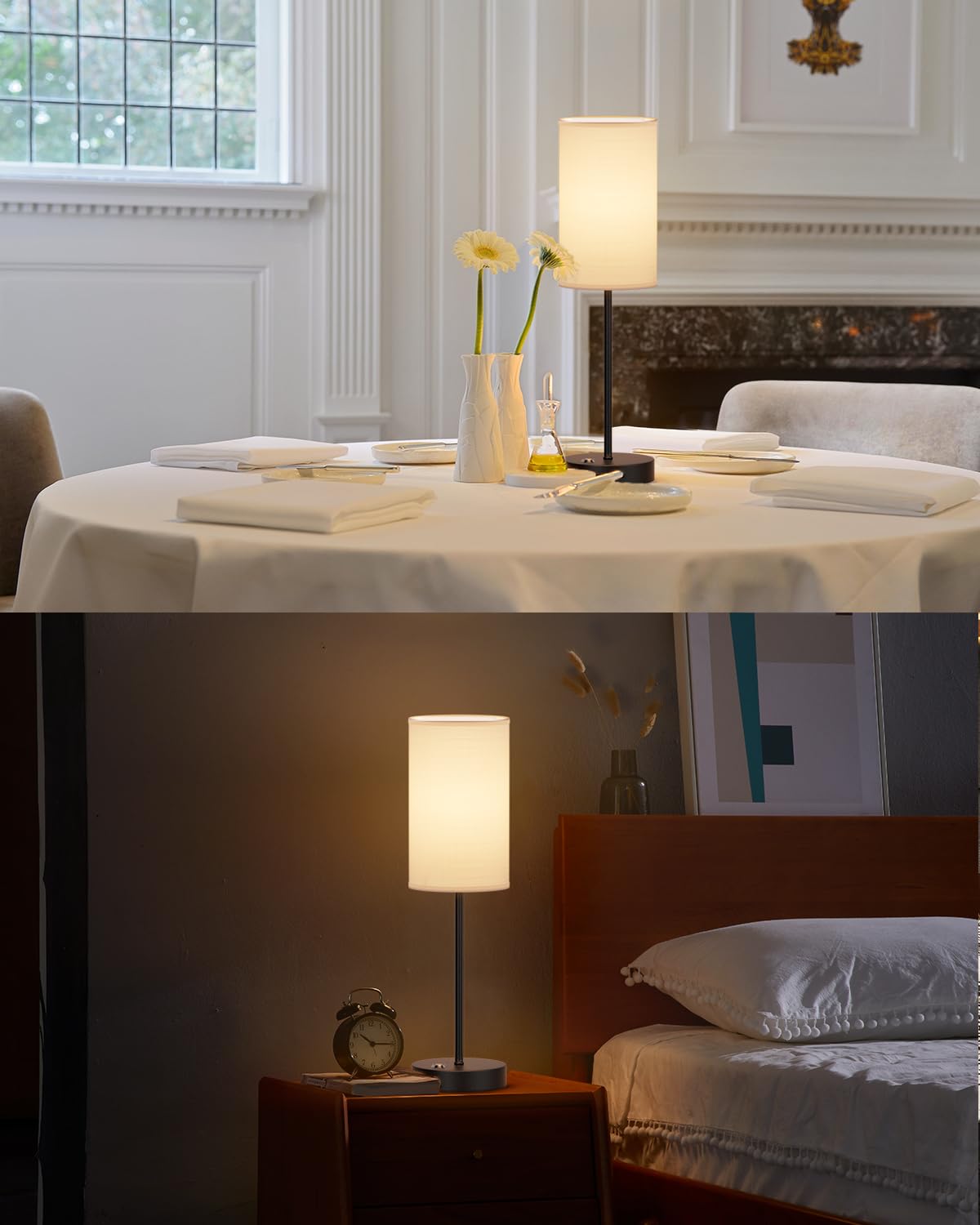 Lundwa 2-Pack Cordless Led Table Lamps 6000Mah Rechargeable Lamp Battery Operated Table Lamp Portable Desk Lamp With Fabric Shade, Stepless Dimming Bedside Night Lamp For Bedroom, Office, Restaurant (Black)