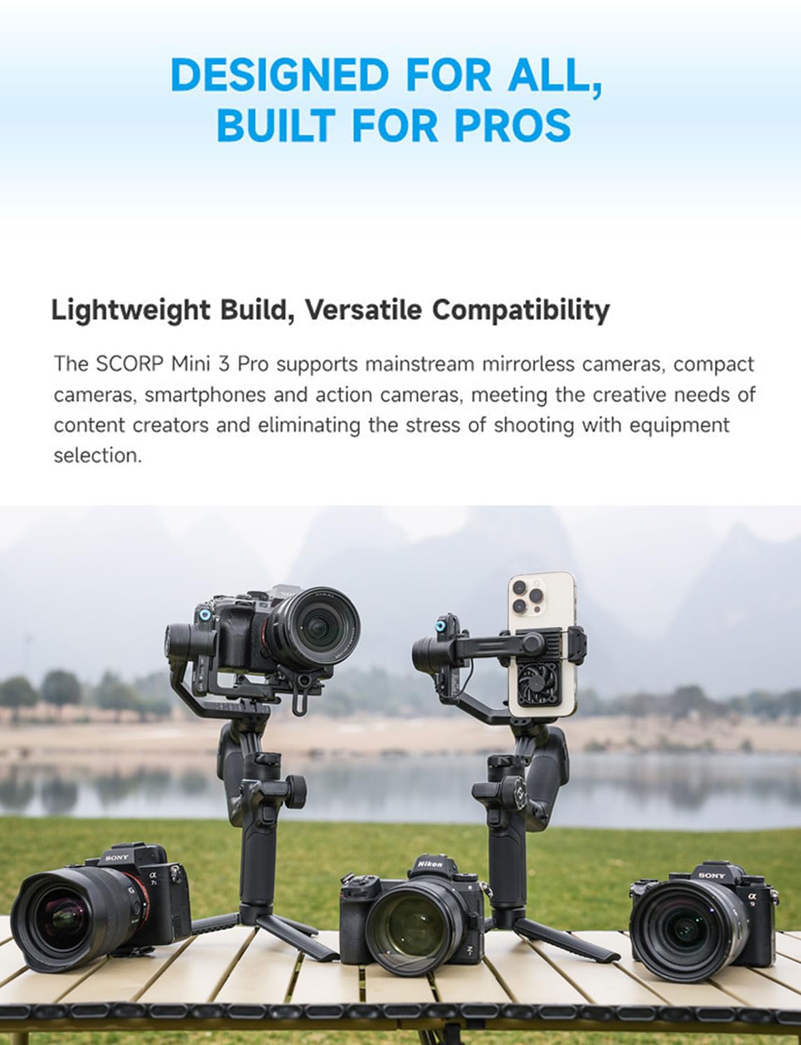 Feiyutech Scorp Mini-3-Pro Gimbal Stabilizer For Camera Mirrorless/Compact/Action Cameras,Smartphone,18M Ai Tracking,Detachable Remote Handle,4.4Lbs Payload,3-Axis Gimbal For Canon Sony Nikon