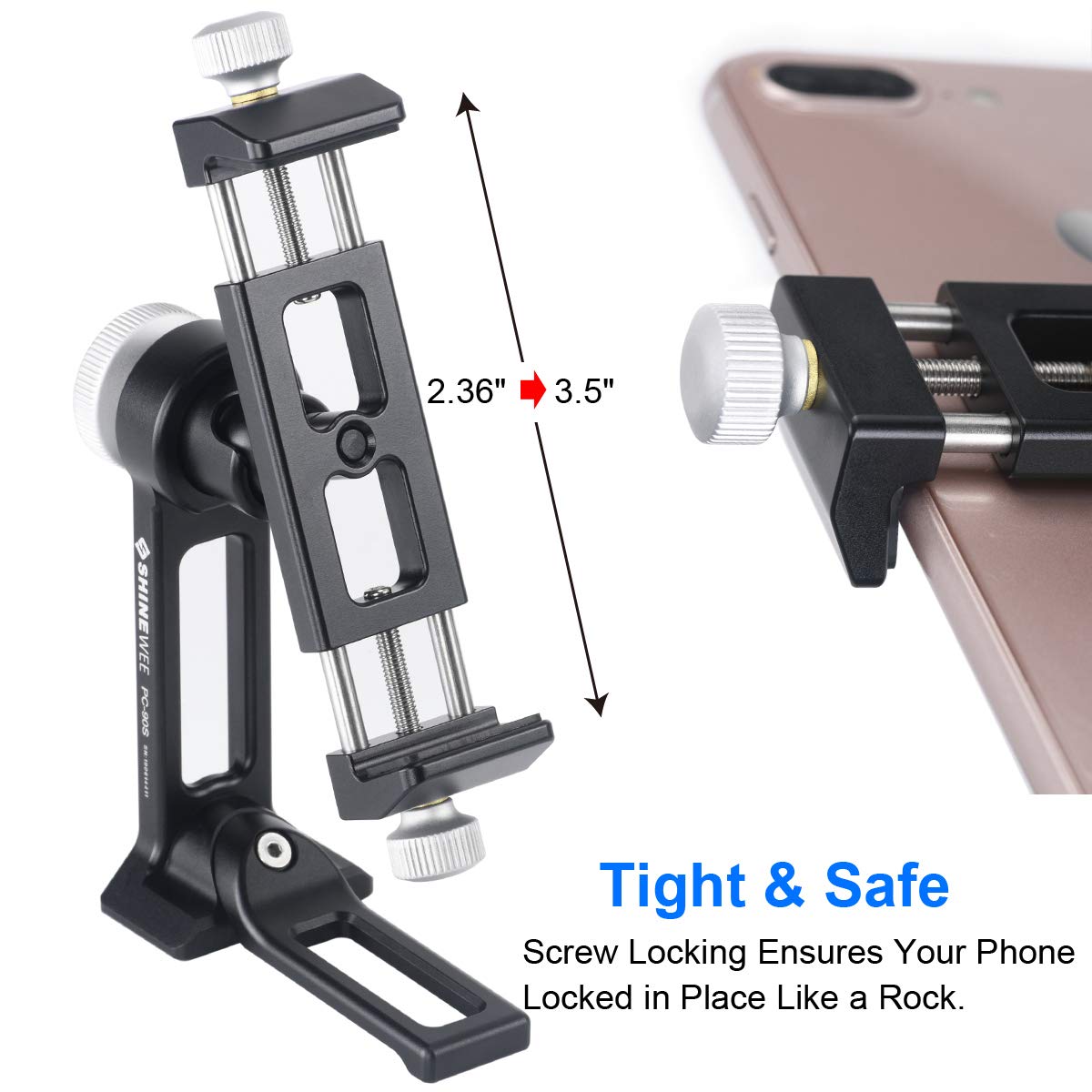Shiee Metal Phone Tripod Mount Adapter, Arca Dovetail And 1/4" Screw Mount,Adjustable Vertical And Horizontal Dock For Samsung Galaxy, Iphone, And Other Smartphones Holder