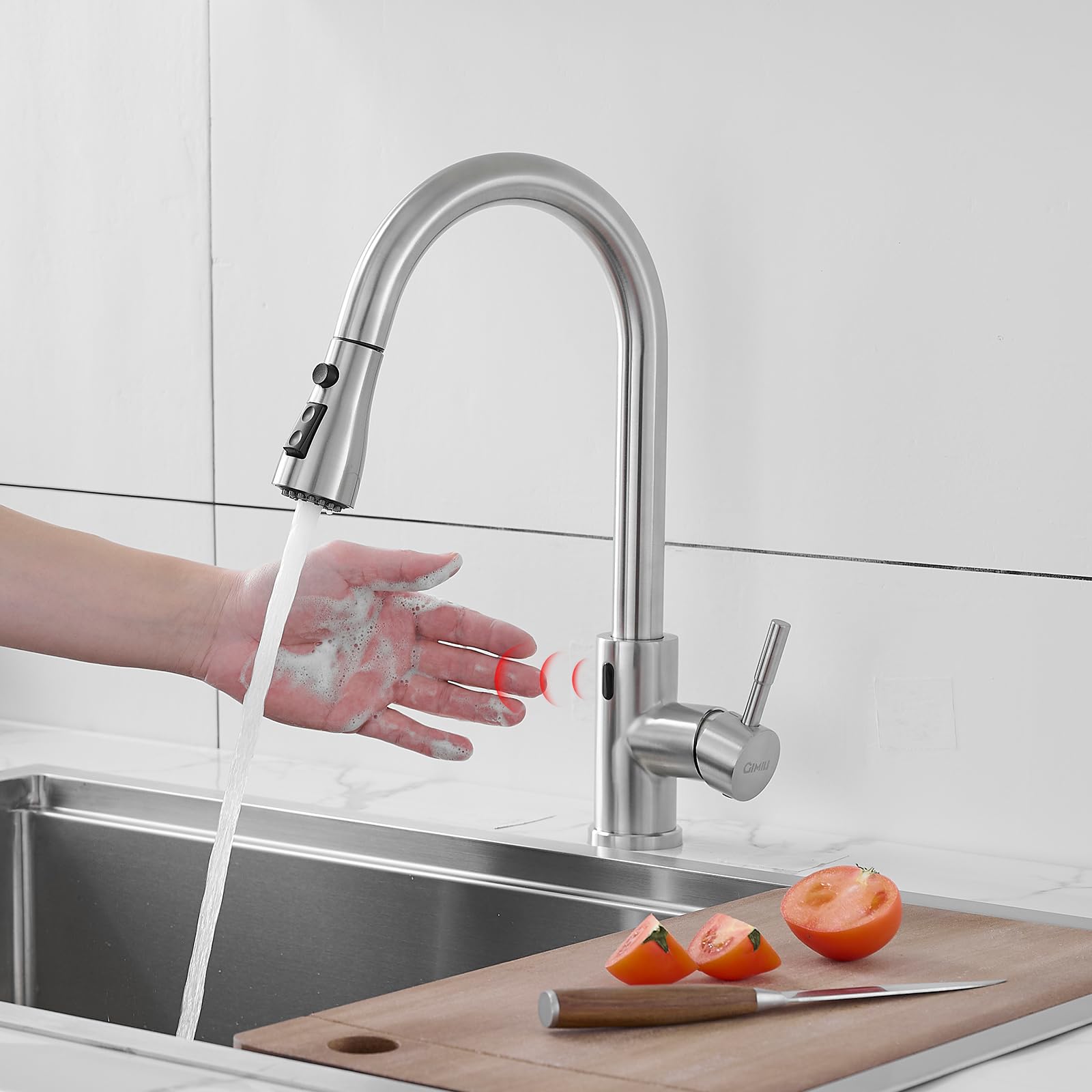 Gimili Touchless Kitchen Faucet With Pull Down Sprayer Motion Sensor Hands- Smart Activated Brushed Nickel Sink Faucets