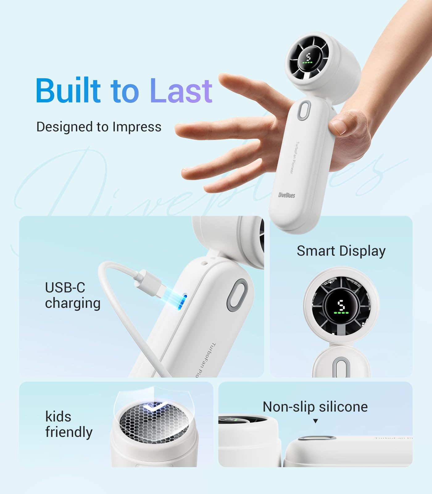 High-Speed Portable Handheld Turbo Fan, Usb Rechargeable Battery Powered, Small Portable Pocket Fan