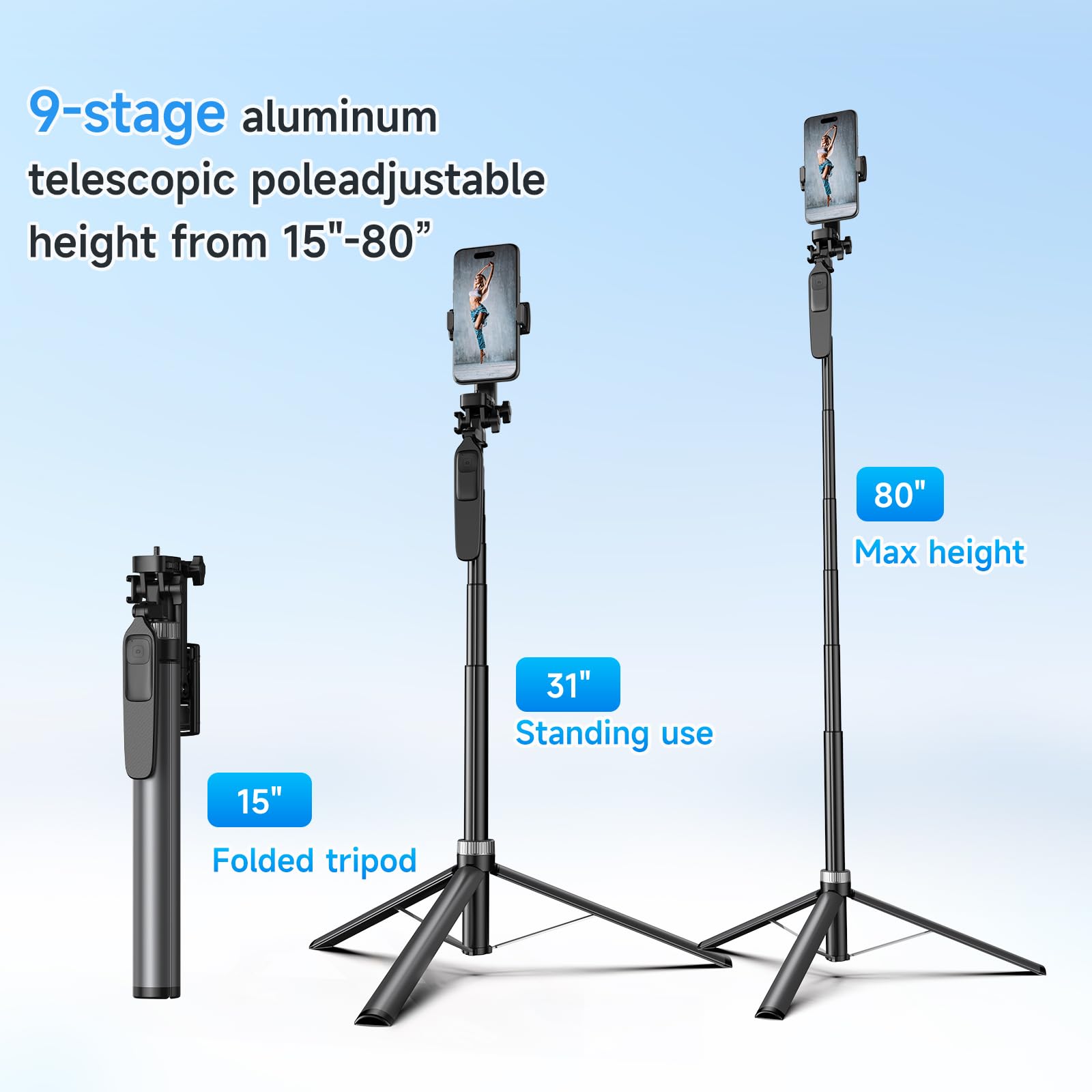 Zzr Seven Tripod For Iphone, Selfie Stick For Iphone With Remote, Phone Tripod For Recording, Compatible With All Cell Phone And Camera X70 (80")