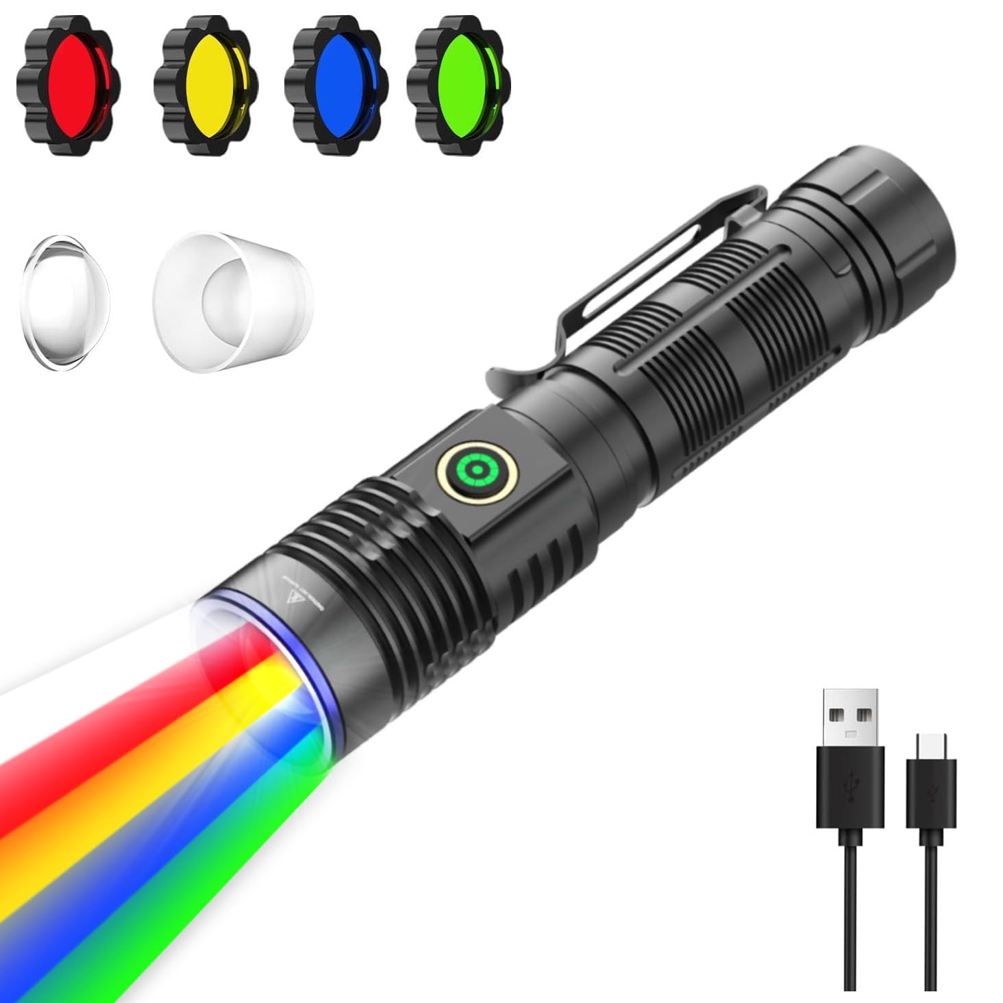 Bikacu Magnetic Flashlights Rechargeable 200000 High Lumens, Super Bright Led Handheld Flashlight, Powerful Multi-Color Utility Flash Light With Red Green Blue Yellow Filters, Best For Camping Hunting