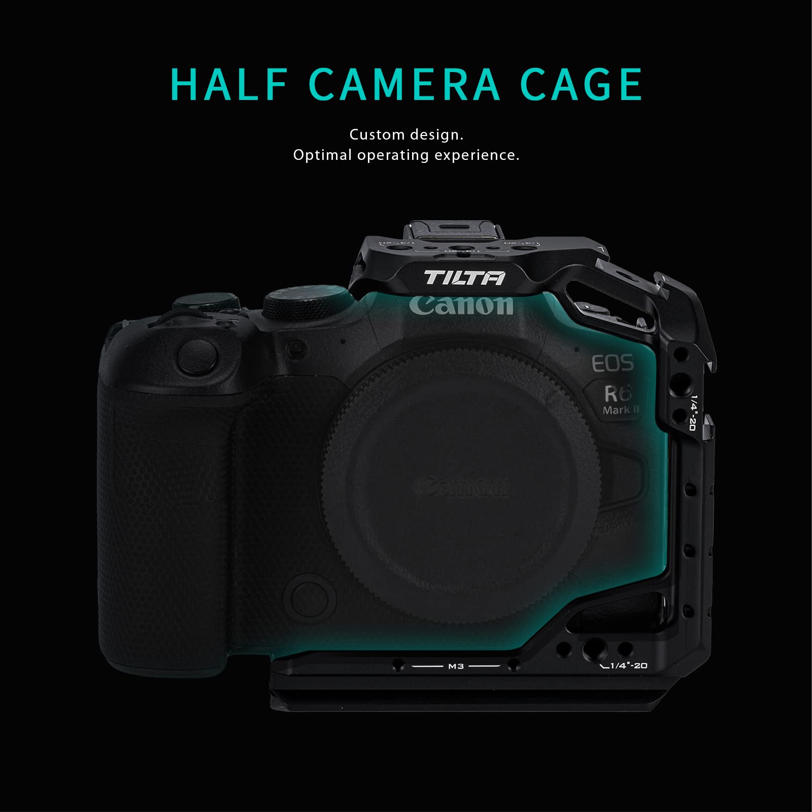Tilta Half Camera Cage Compatible With Canon R6 Mark Ii, With Mount Accessories Via Nato Rail, Cold Shoe And 1/4"-20 Threads With Locating Pins  Ta-T45-Hcc (Black)