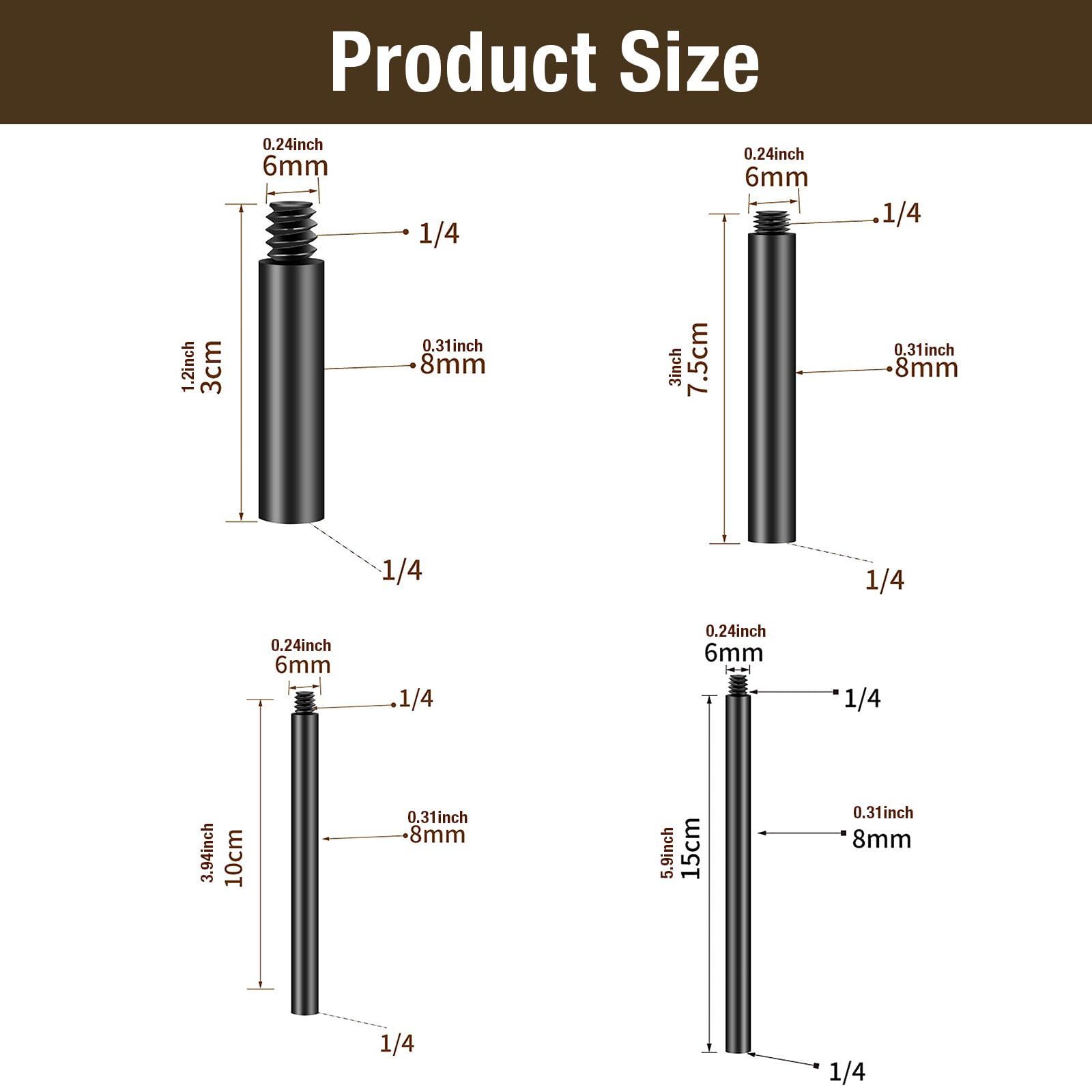 Lylincy Professional Tripod Extension Rod Metal Rod With 1/4" Thread For Enhances Camera Stability Dslr Extension Arm