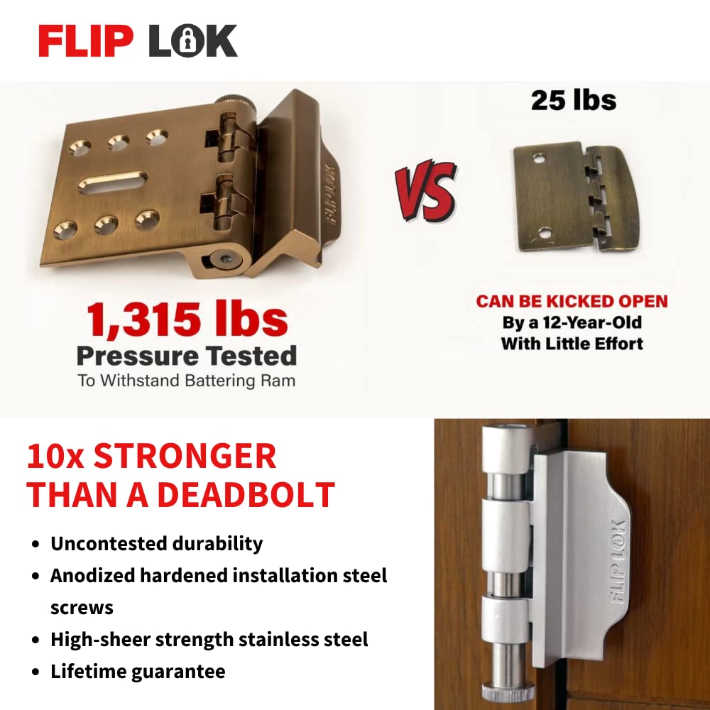 Flip Lok Fliplok High Security Door Lock - 10X Stronger Than A Deadbolt, Keypad Lock, Black, Keyless