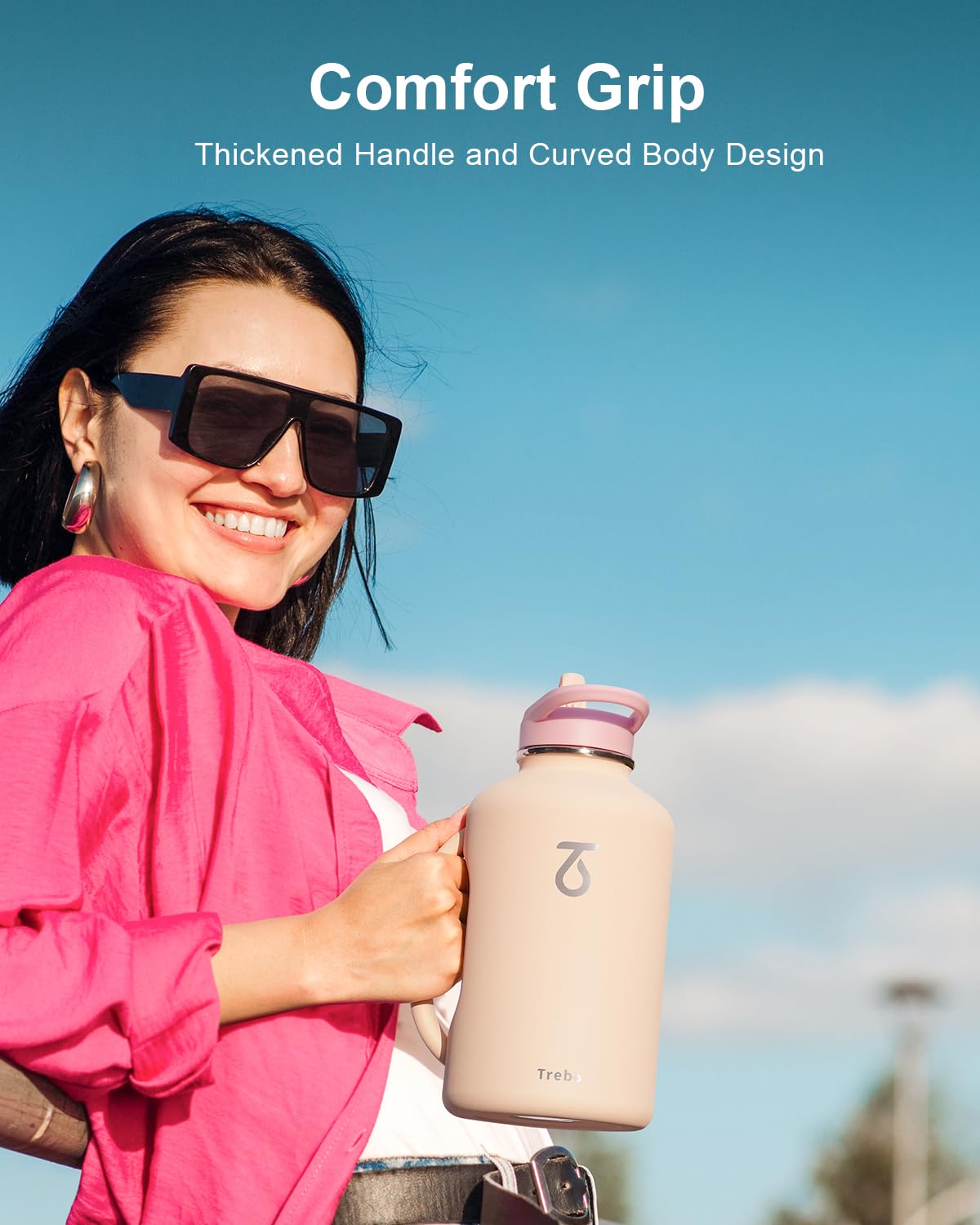 Trebo Half Gallon Water Bottle Insulated 64Oz With Handle,Double Wall Vacuum Large Water Jug
