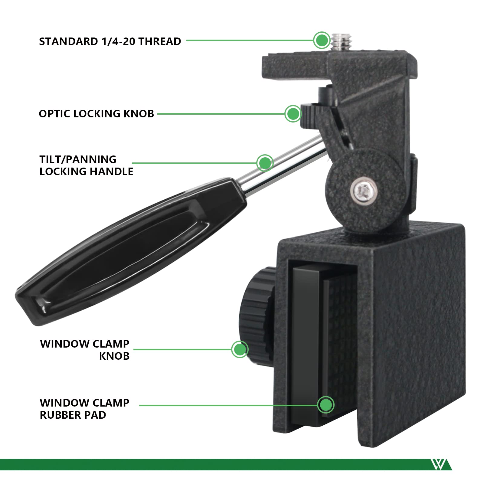 Weooen Adjustable Car Window Mount For Spotting Scope Monocular Binocular With Standard 1/4-20 Threads
