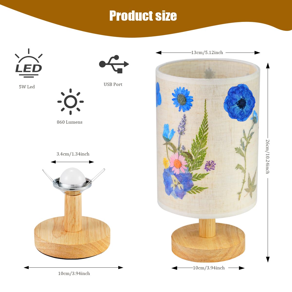 Xmpmrb Dried Flowers Table Lamp，Handmade Diy Pressed Nature Flowers Lamp For Bedroom Living Room, Dorm, Home, Office Décor(4 Colors) (Yellow)