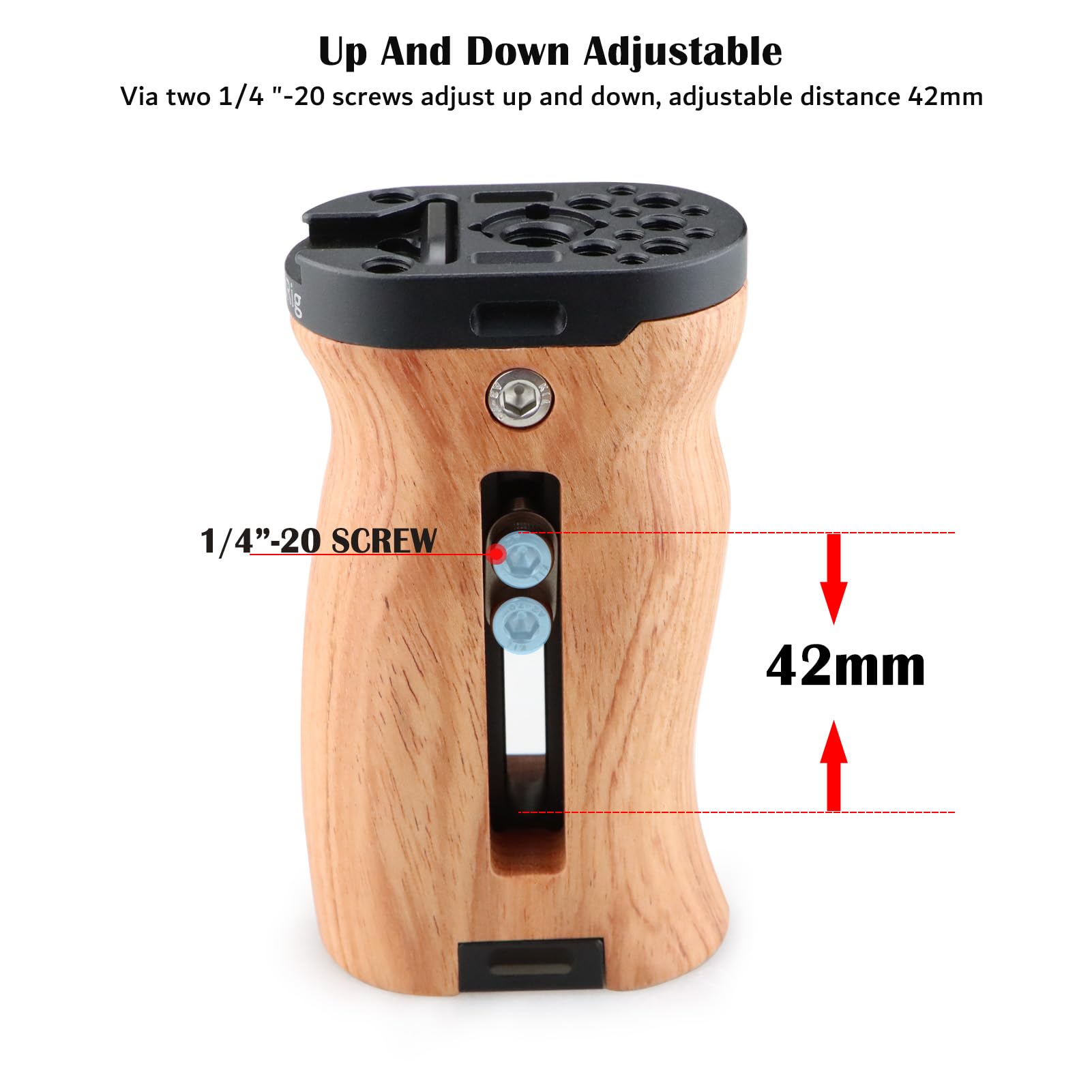 Magicrig Rosette Side Handle Wooden Handgrip For Dslr Camera Cage,For Shoulder Support Rig, With M6 Rosette Mount, Cold Shoe,Up And Down Adjustable, Right/Left Hand