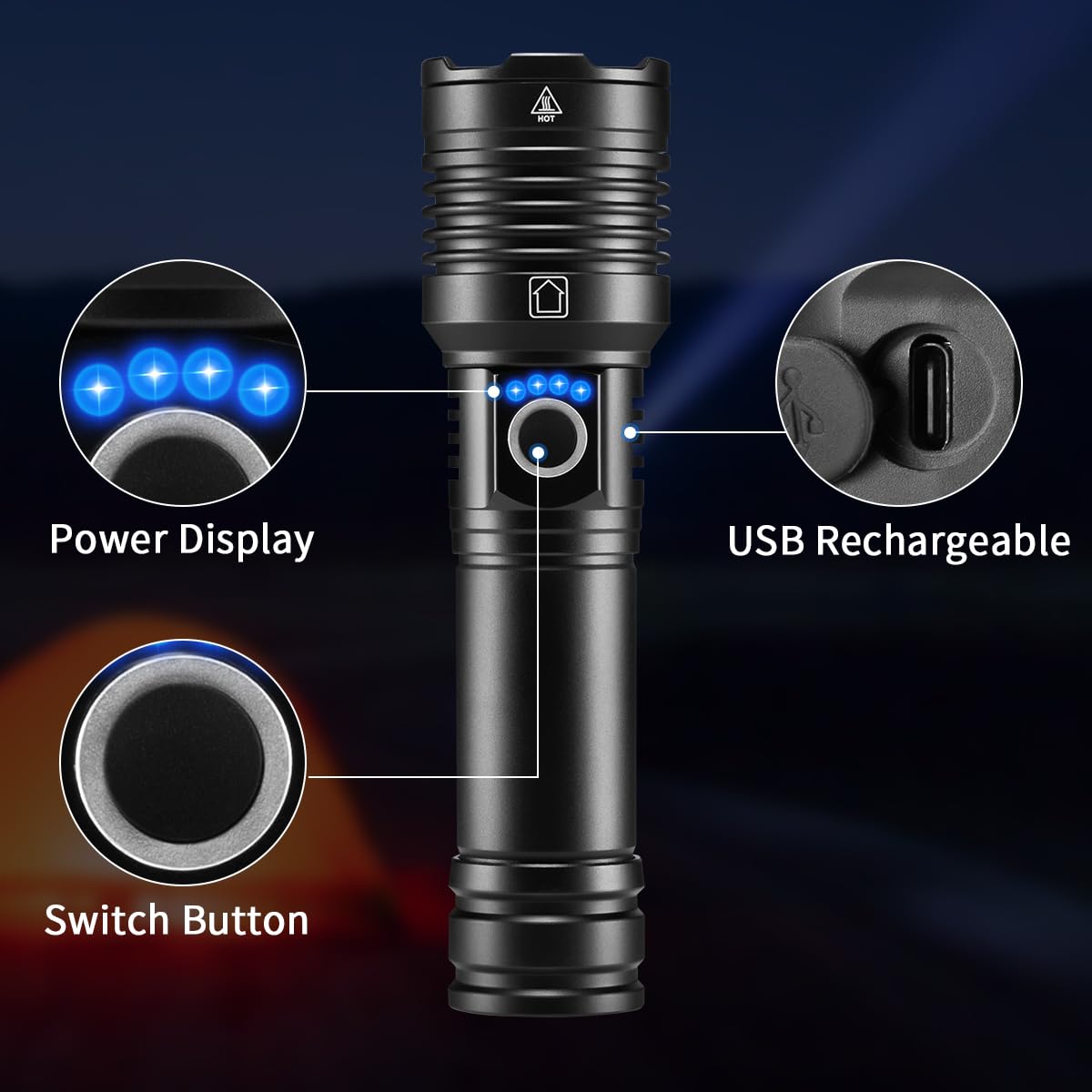 Liuptiuo Rechargeable Flashlights High Lumens, 990000Lm Super Bright Flashlight Rechargeable With 5Mode, High Powered Tactical Flashlights High Lumens, Adjustable Led Flash Light For Camping Hiking Emergencies