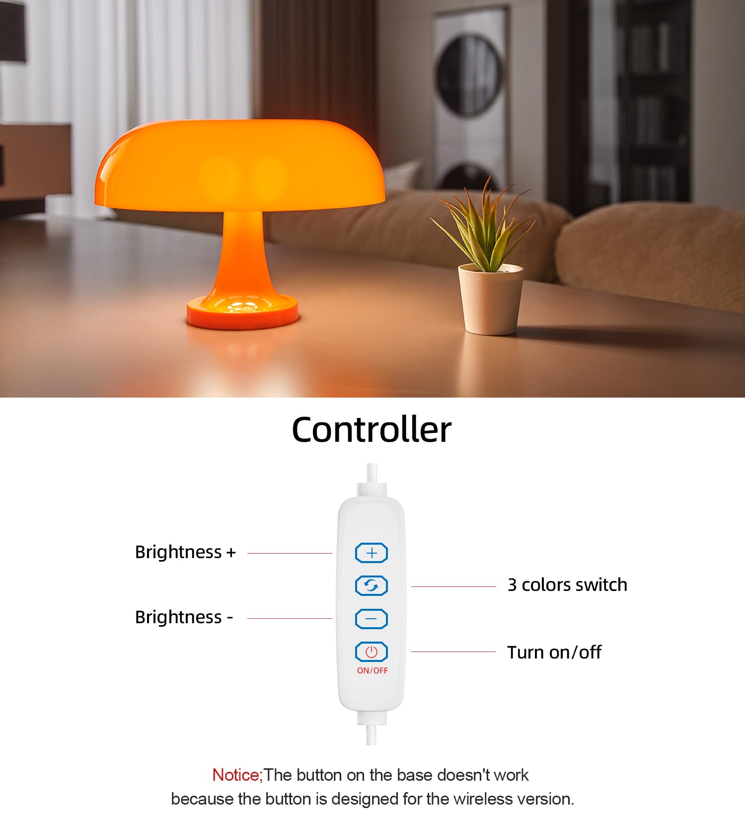 Divekid Orange Bedside Lamp For Bedroom Nightstand, Retro Mushroom Table Lamp With 3 Lighting Color And 10 Brightness Level, Desk Lamp For Reading Room/Office/Dorm(W11'' X H7.67'', Usb Powered)
