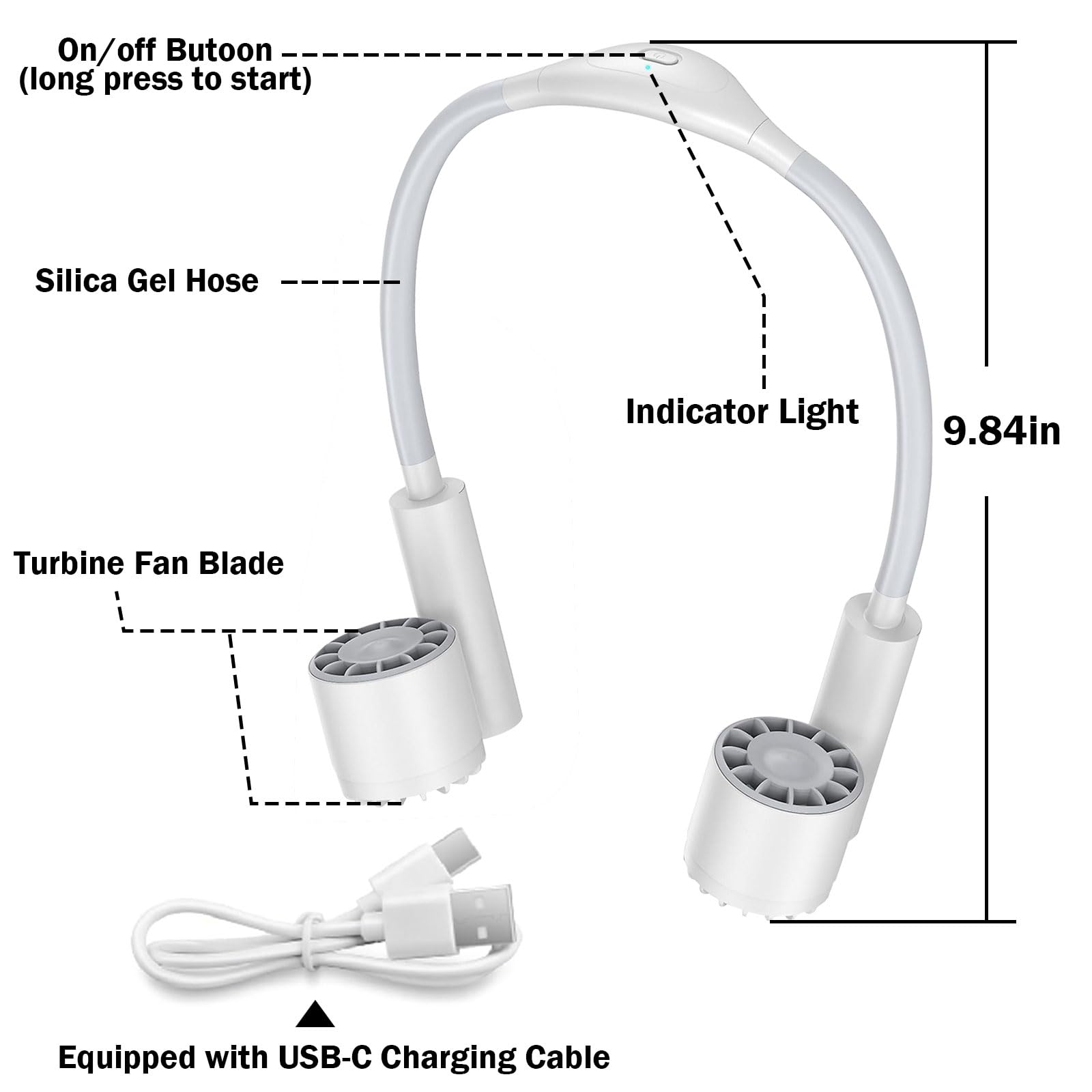 Neck Fan, Usb Rechargeable Personal Fan, Powered By 2400Mah Battery, 3-Speed Adjustable, Faster Cool