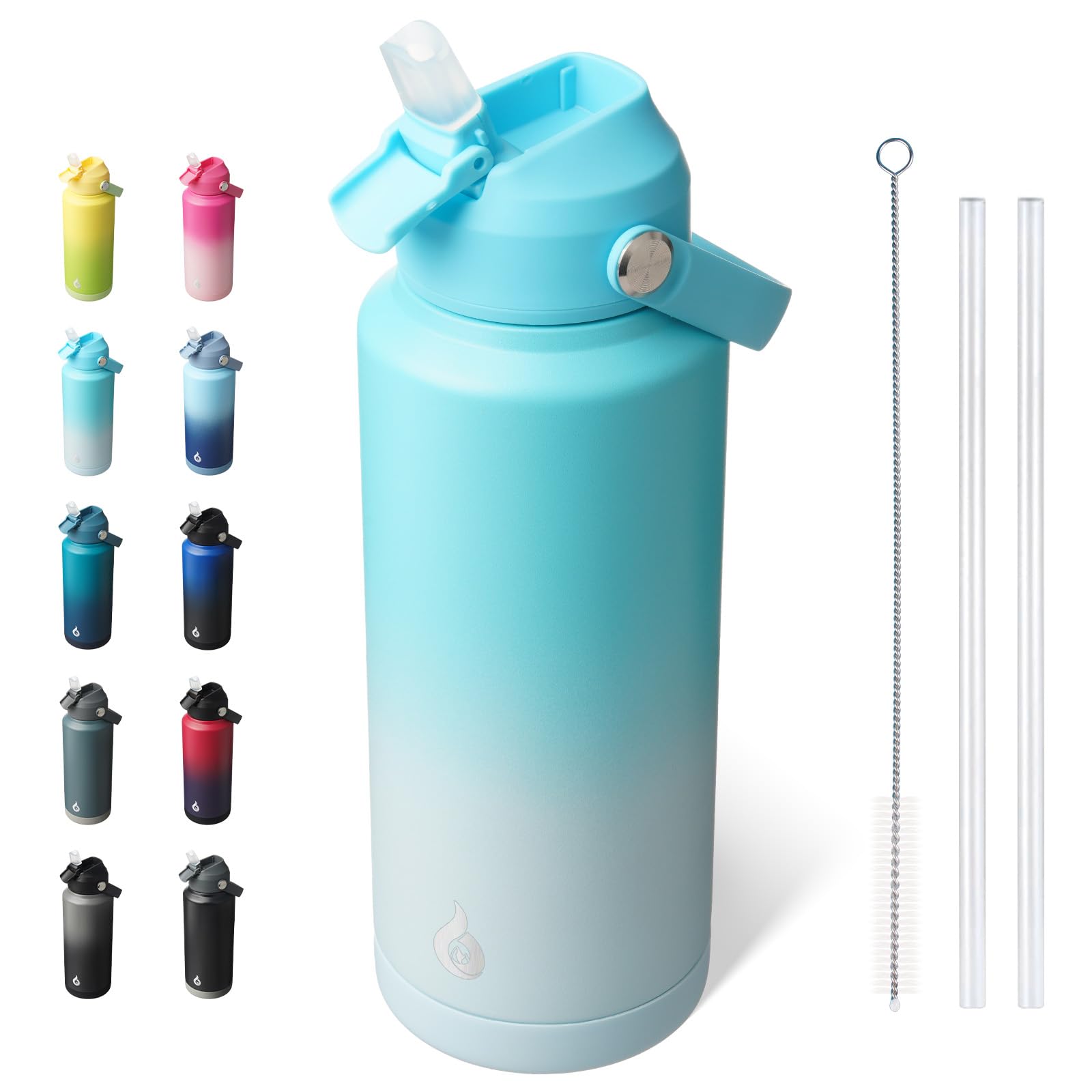 Bjpkpk Water Bottle With Straw Lid, 32Oz Vacuum Insulated Water Bottles, Metal Stainless Steel