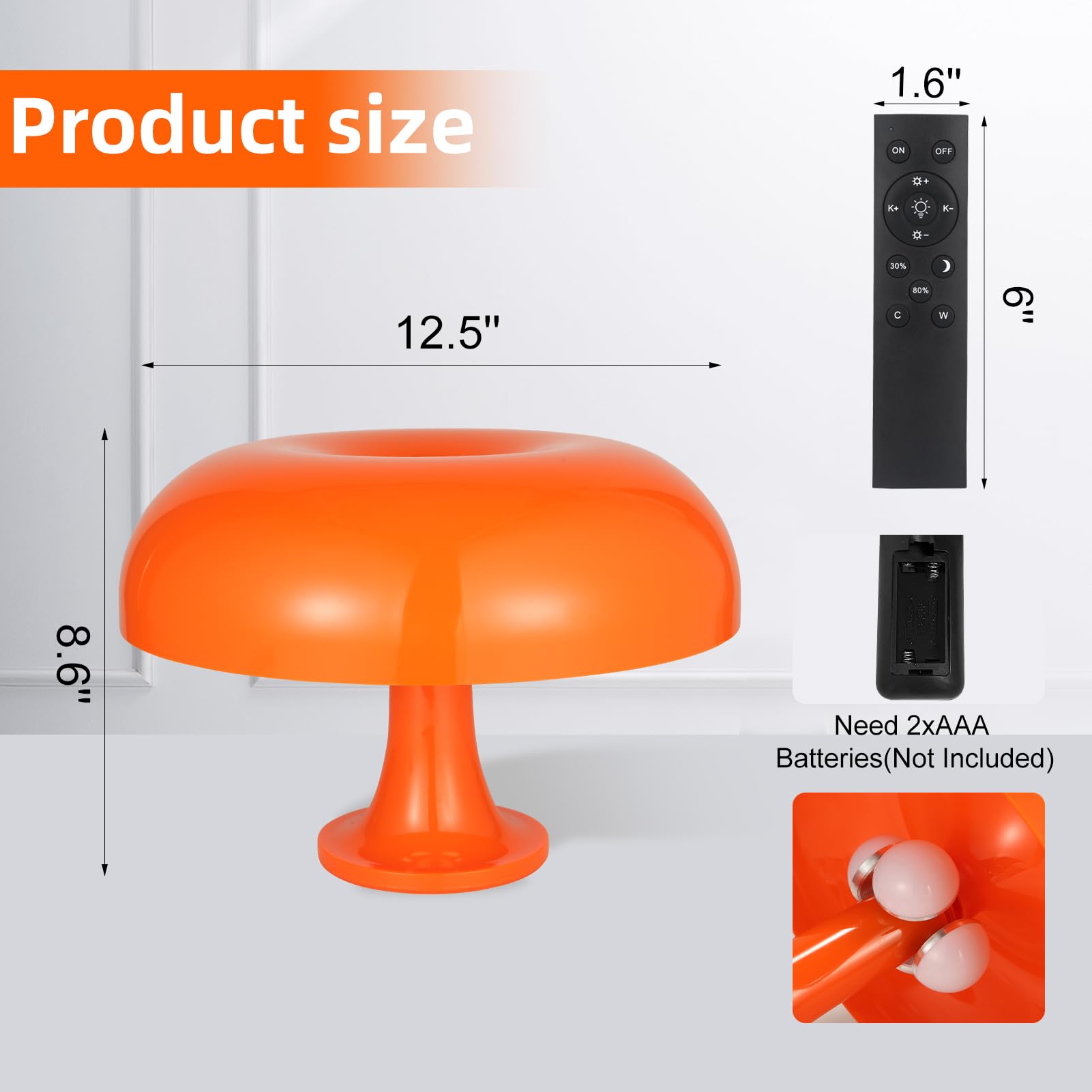 Maryrain Orange Mushroom Table Lamp, Dimmable With 3 Lighting Settings, Retro Mushroom Shade Shaped Desk Lamp, Suitable For Bedroom, Living Room, Perfect For Aesthetic Mid Century Modern Decor