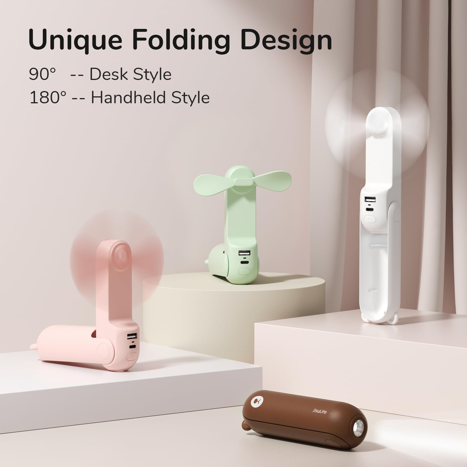 Jisulife Handheld Mini Fan, 3 In 1 Usb Rechargeable Portable Fan [12-19 Working Hours]