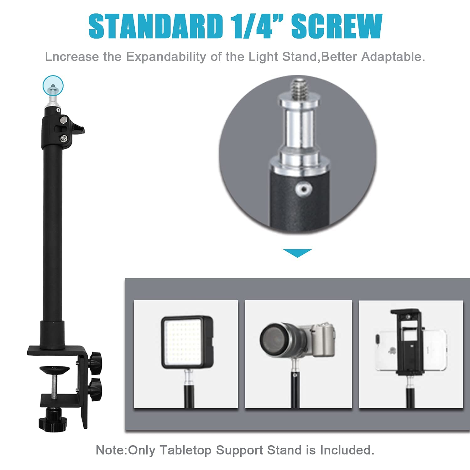 Fotoconic Camera Desk Mount Stand With 1/4" Screw And 360° Rotatable Ball Head Adjustable 14-23Inches / 35-59Cm Aluminum Light Stand For Dslr Camera, Ring Light, Led Light, Live Streaming, Make Up
