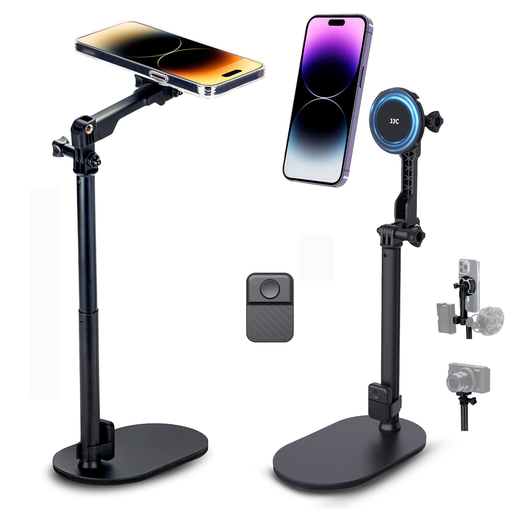 Kiorafoto Adjustable Magnetic Selfie Stand For Iphone 14 Plus, 13, 12 Pro Max, Mini & Compact Camera, 16.9" Overhead Stand For Live Streaming, Office
