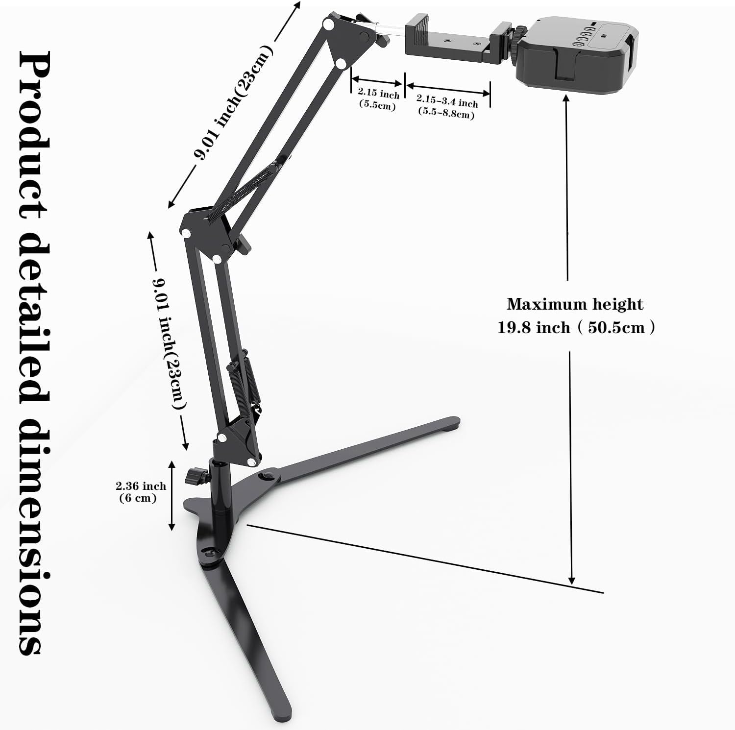 Mlsac Overhead Phone Mount With Led Light, Phone Stand For Recording, Adjustable Tabletop Stand For Live Streaming Online Video And Food Crafting Demo Drawing Sketching (Mc-01)