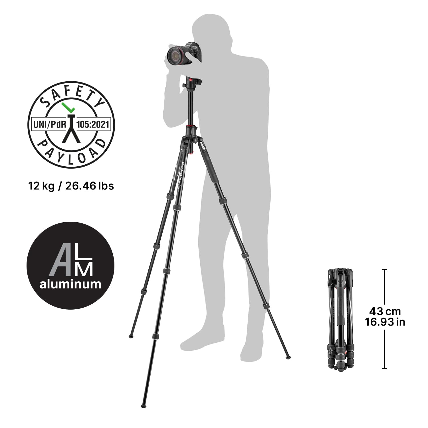 Manfrotto Be Gt Xpro Aluminium Camera Tripod, 496 Centre Ball Head, Twist Lock System, 90 Degree Column, 200Pl-Pro Plate, For Dslrs, Csc, Mirrorless, Macro Photography, Mkbfra4Gtxp-Bh