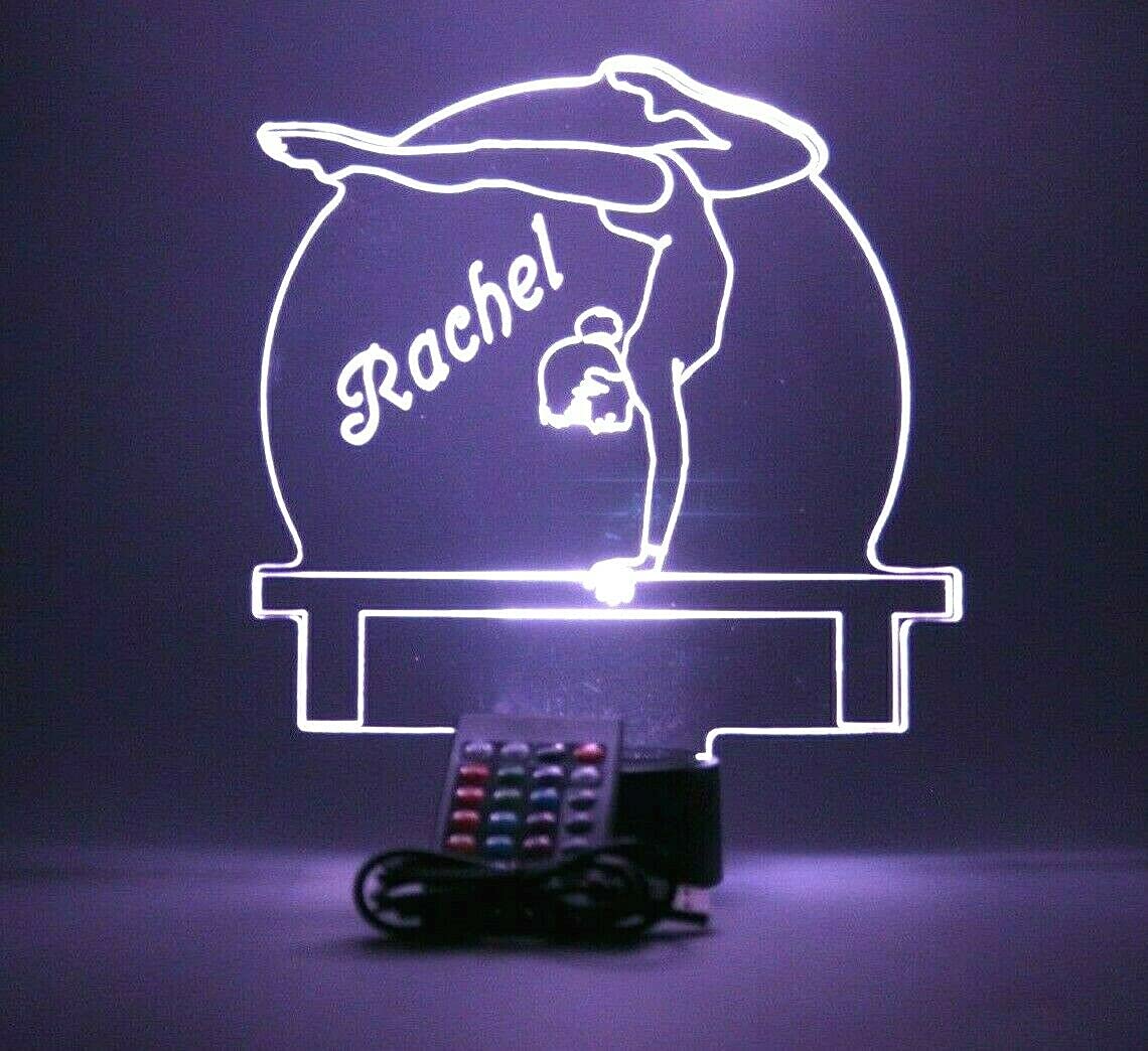Mirror Mania Gymnast On Beam Night Light Up Lamp Led Personalized Name Engraved Gymnastics Athlete Gymnasts Tumbler Desk Table Lamp, Sport Gymnastics - It'S Wow, With Remote, 16 Color Options, Great