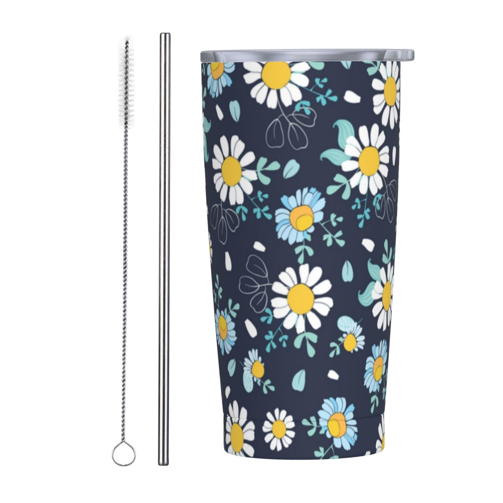 Daisy Flowers Tumbler 20Oz Floral Stainless Steel Insulated Tumblers With Lid And Straw Spring