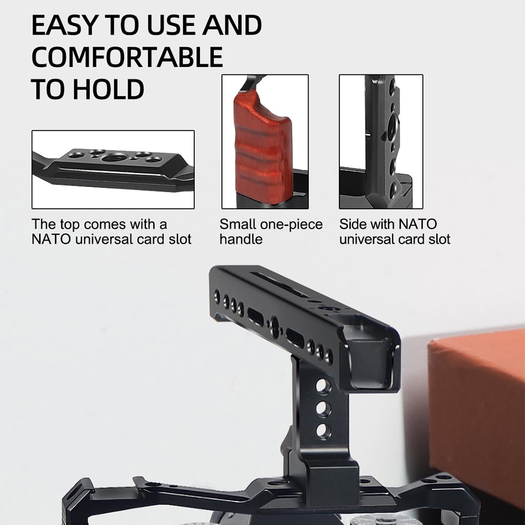 Novelgoal Xt5 Camera Cage Wooden Grip Video Protective Feame With Cold Shoe Mount Handle 1/4 3/8 Qr Plate Compatible With Fuji Xt-5 (With Top Handle)