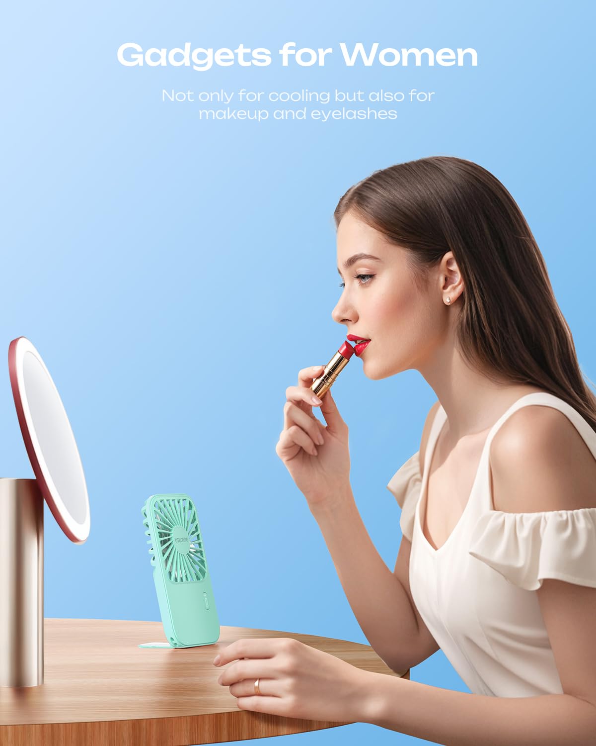 Otlonpe Mini Portable Handheld Fan, Small Personal Rechargeable Hand Held Fan With Foldable Stand