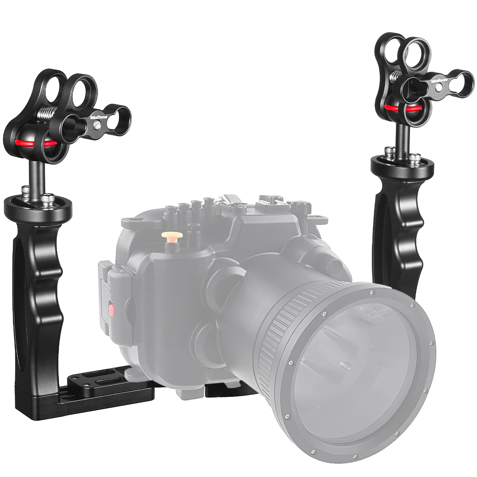 Minifocus Underwater Camera Handle Tray Bracket, Dual Handle Extendable Aluminum Alloy Video Stabilizer Holder With 2 1'' Ball Clamp Mount For Underwater Camera Diving Housings