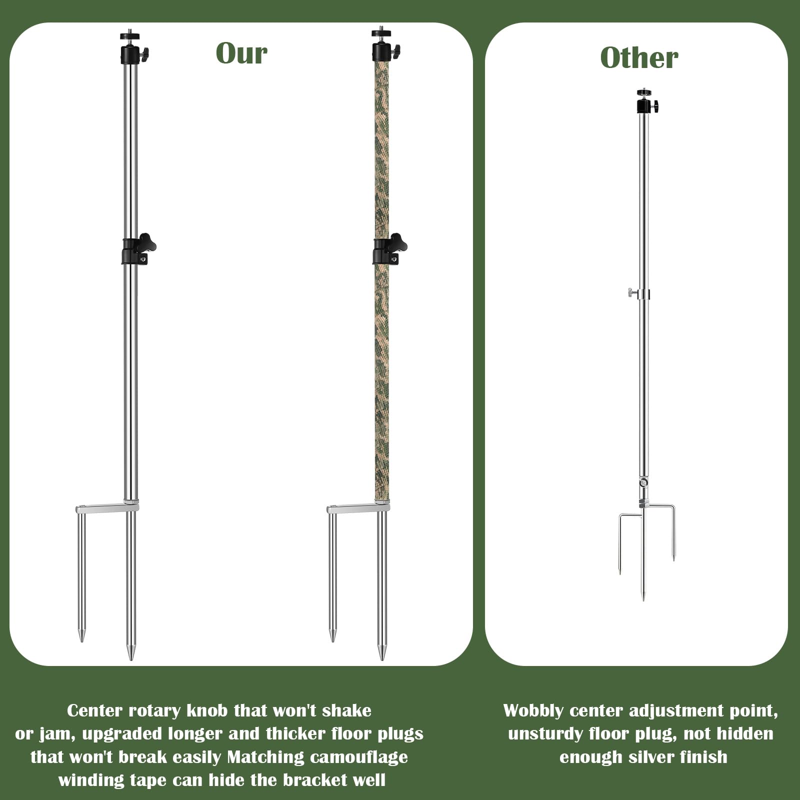 Morningro 1 Pack Trail Camera Stand Mount Foldable Stainless Steel Game Camera Stand Bracket 360° Adjustable 1/4''-20 (6Mm) Screw Connection Trail Stake With Camo Wrap Tapes For Deer Cam Accessories