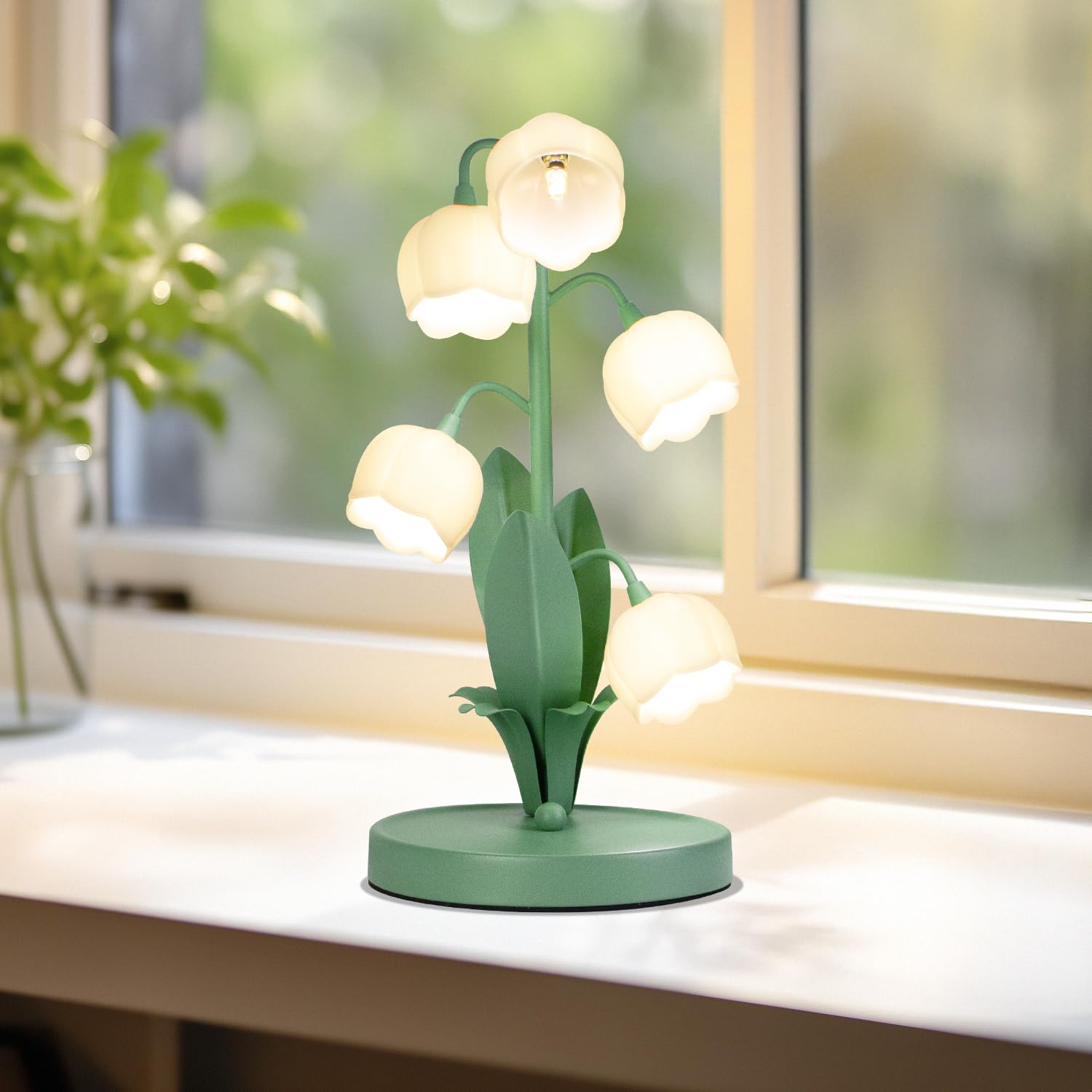 Werfop Flower Table Lamp, Vintage Lily Of The Valley Desk Lamp For Bedside 3 Color Modes Cute Reading Night Light With Led Bulbs For Bedroom, Living Room, Office, Entrance Home Decor (Green)