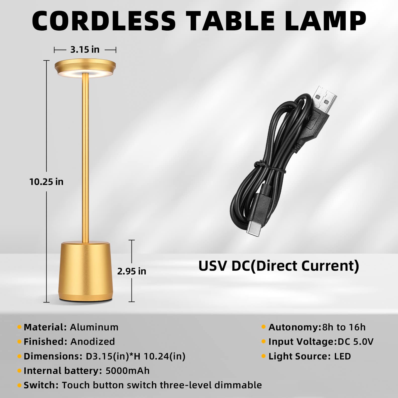Geramexi Rechargeable Cordless Table Lamp, Outdoor Portable Battery Operated Desk Lamps 3-Levels Brightness Wireless Powered Small Night Light, 5000Mah Battery Operated Dimmable Table Light For Bedroom Bars